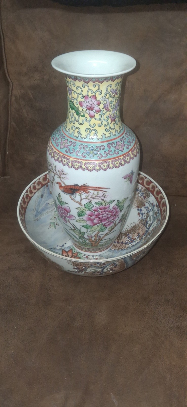 Vintage Rare Set Satsuma Vase, & Bowl Beautifully Painted Birds Flowers Vintage Rare Set Satsuma Vase, & Bowl Beautifully Painted Birds Flowers