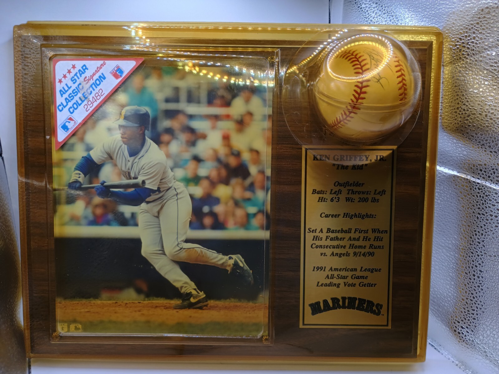Ken Griffey Jr. Signed Baseball on Plaque, Yellowed Plastic, Sealed, Early 90\'s Ken Griffey Jr. Signed Baseball on Plaque, Yellowed Plastic, Sealed, Early 90\'s