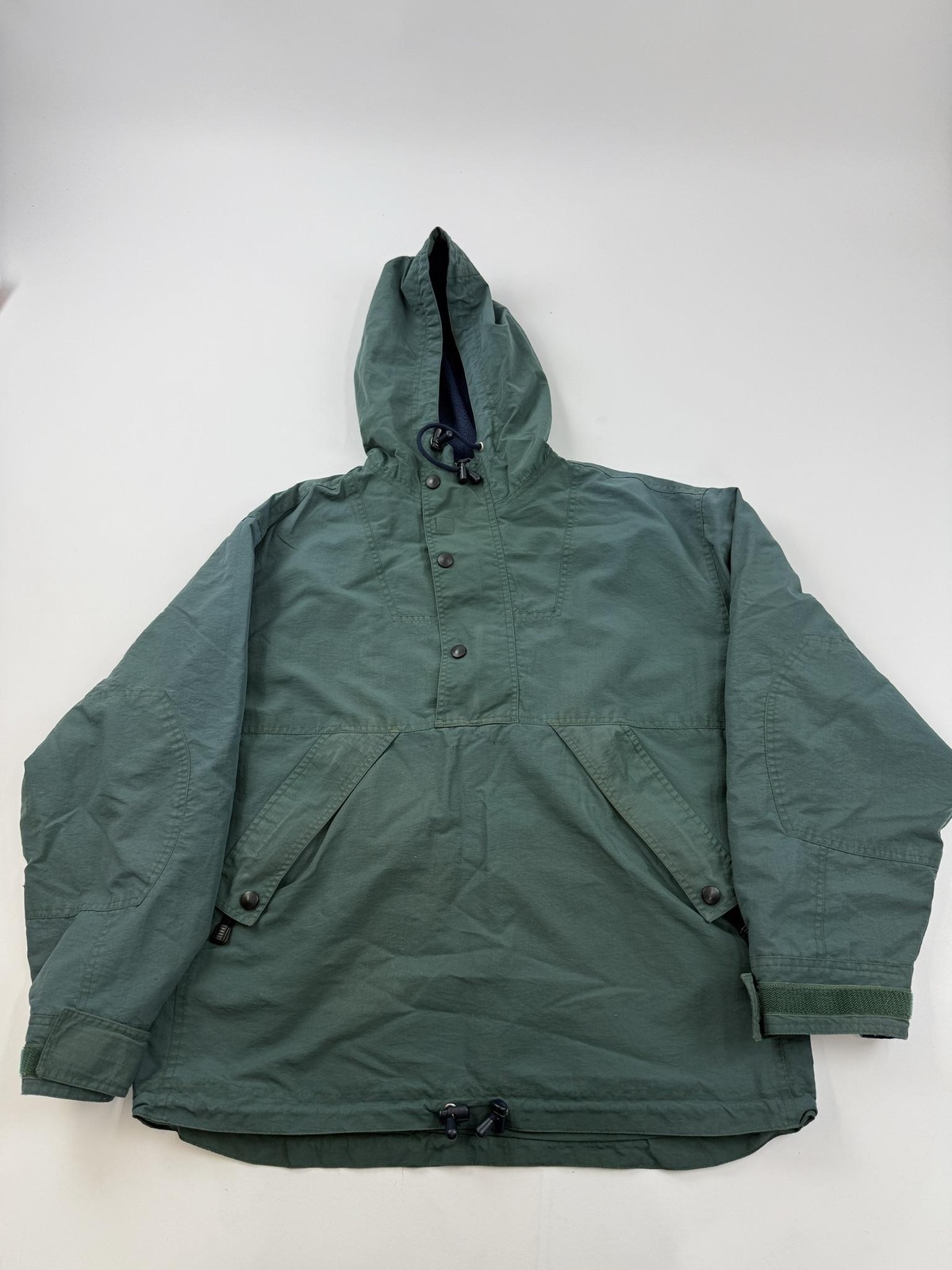 Gap Jacket Mens Medium Green Hooded Anorak Pullover Nylon Fleece Lined Insulated