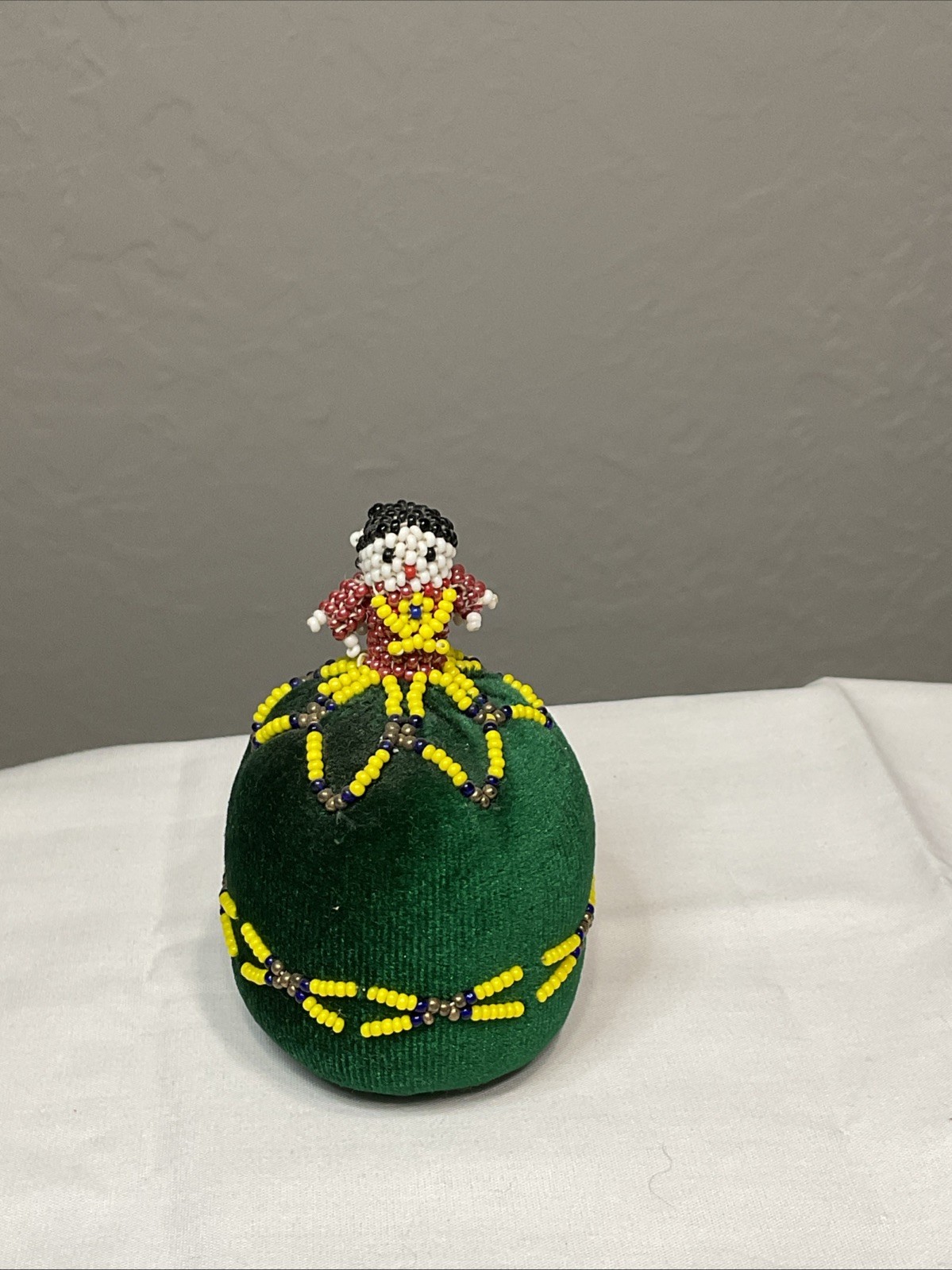 Vintage Zuni Handmade Velvet Pin Cushion Doll with Seed Bead Jewelry