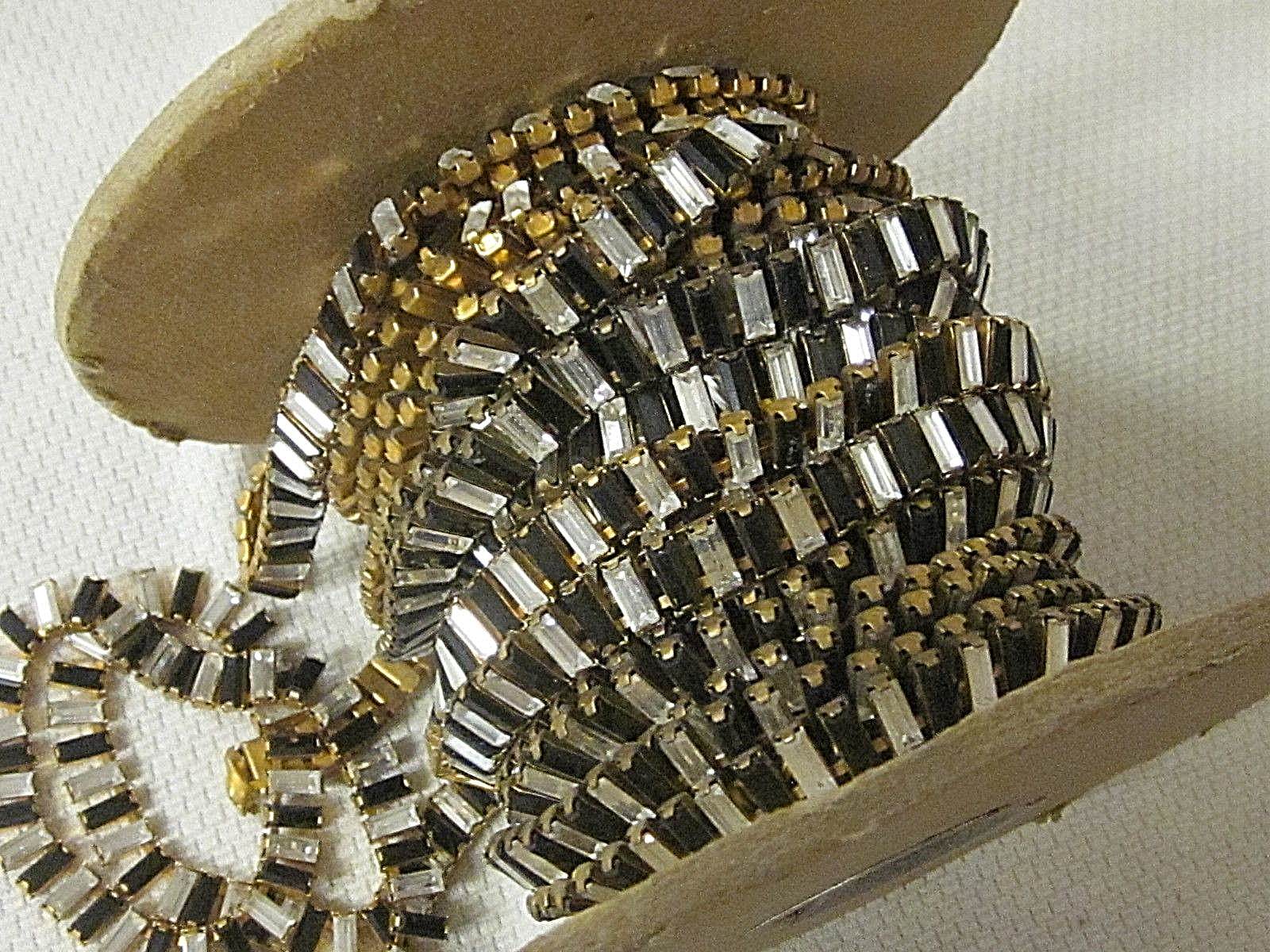Ft Vtg 8x3mm RARE Swarovski JET CRYSTAL Baguette Rhinestone Chain Brass Setting Ft Vtg 8x3mm RARE Swarovski JET CRYSTAL Baguette Rhinestone Chain Brass Setting