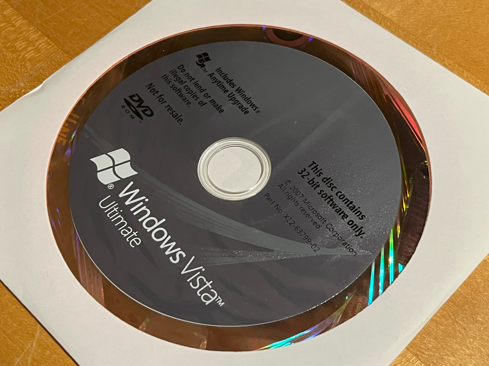 Microsoft Windows Vista Ultimate 32-bit DVD in Paper Sleeve Microsoft Windows Vista Ultimate 32-bit DVD in Paper Sleeve
