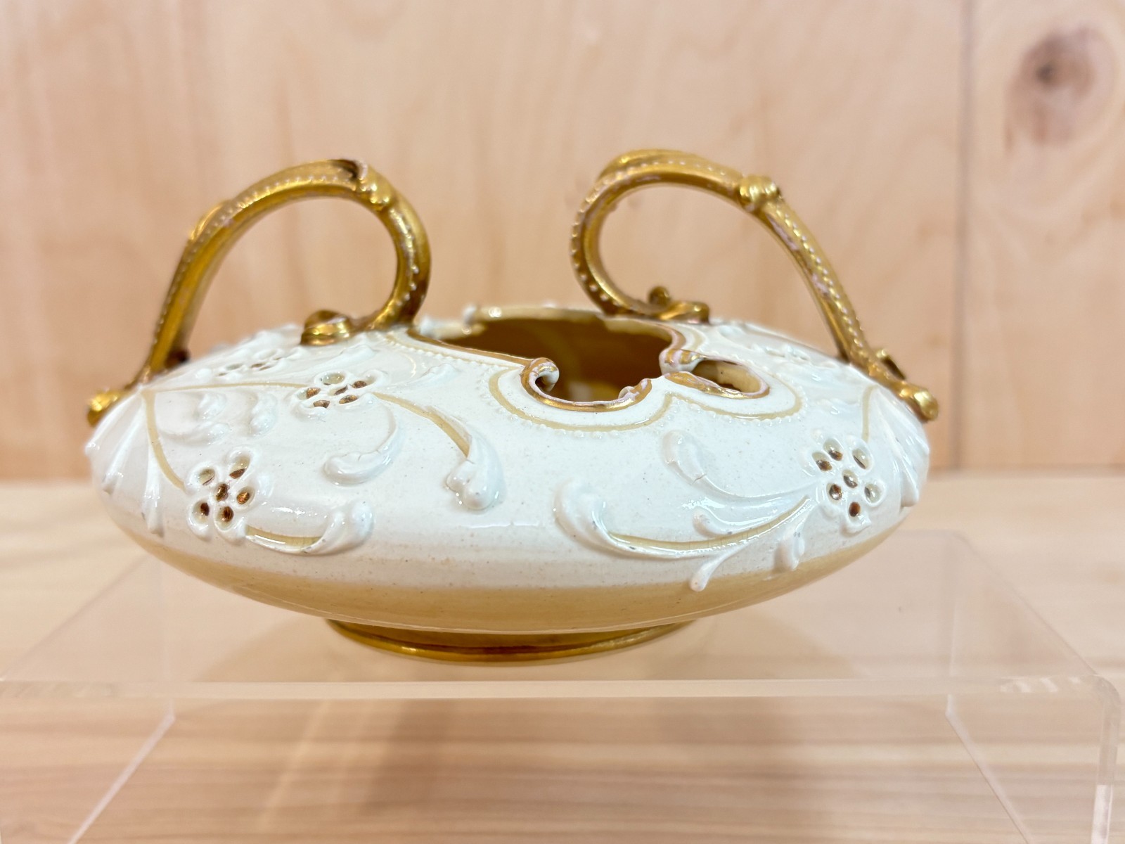 Wedgwood Creamware Pierced & Gilt Two-Handled Basket, Harry Barnard, ca.1900