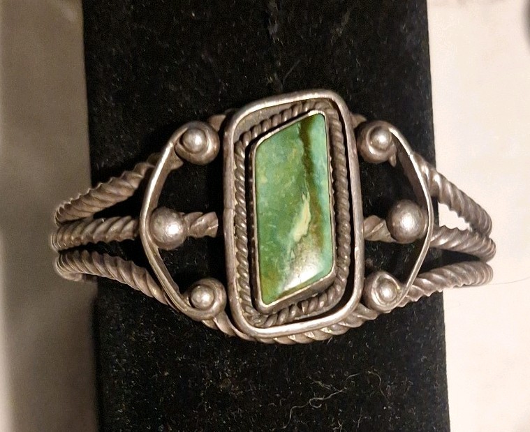 AMAZING Native Navajo Royston Green Turquoise Sterling Silver Bracelet Harvey Er
