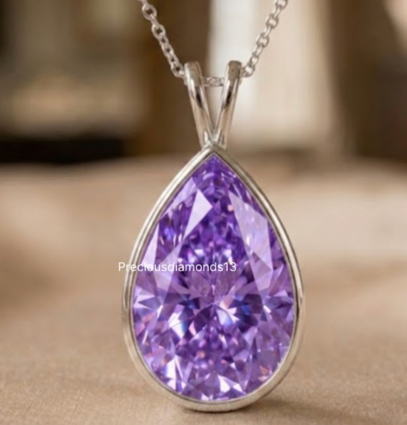 925 Silver, Purple Diamond Pendant, 10.50 Ct Certified Treated-Stunning Look