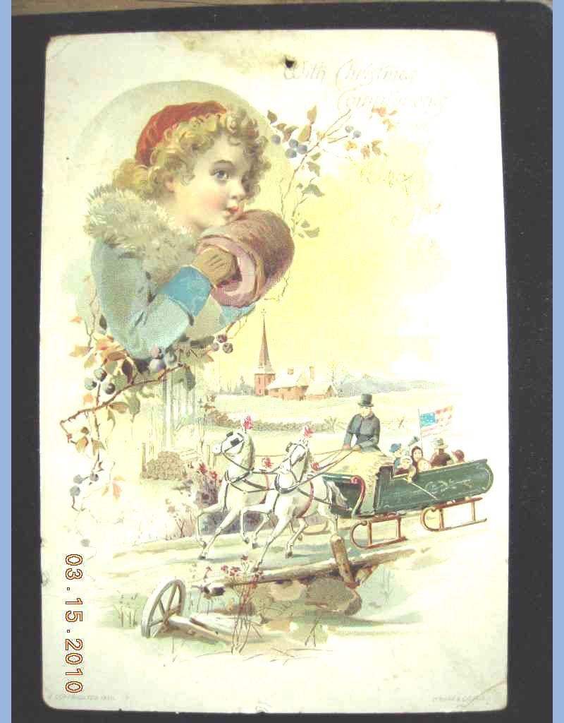 1890 antique CHRISTMAS GREETING CARD lion coffee victorian trade