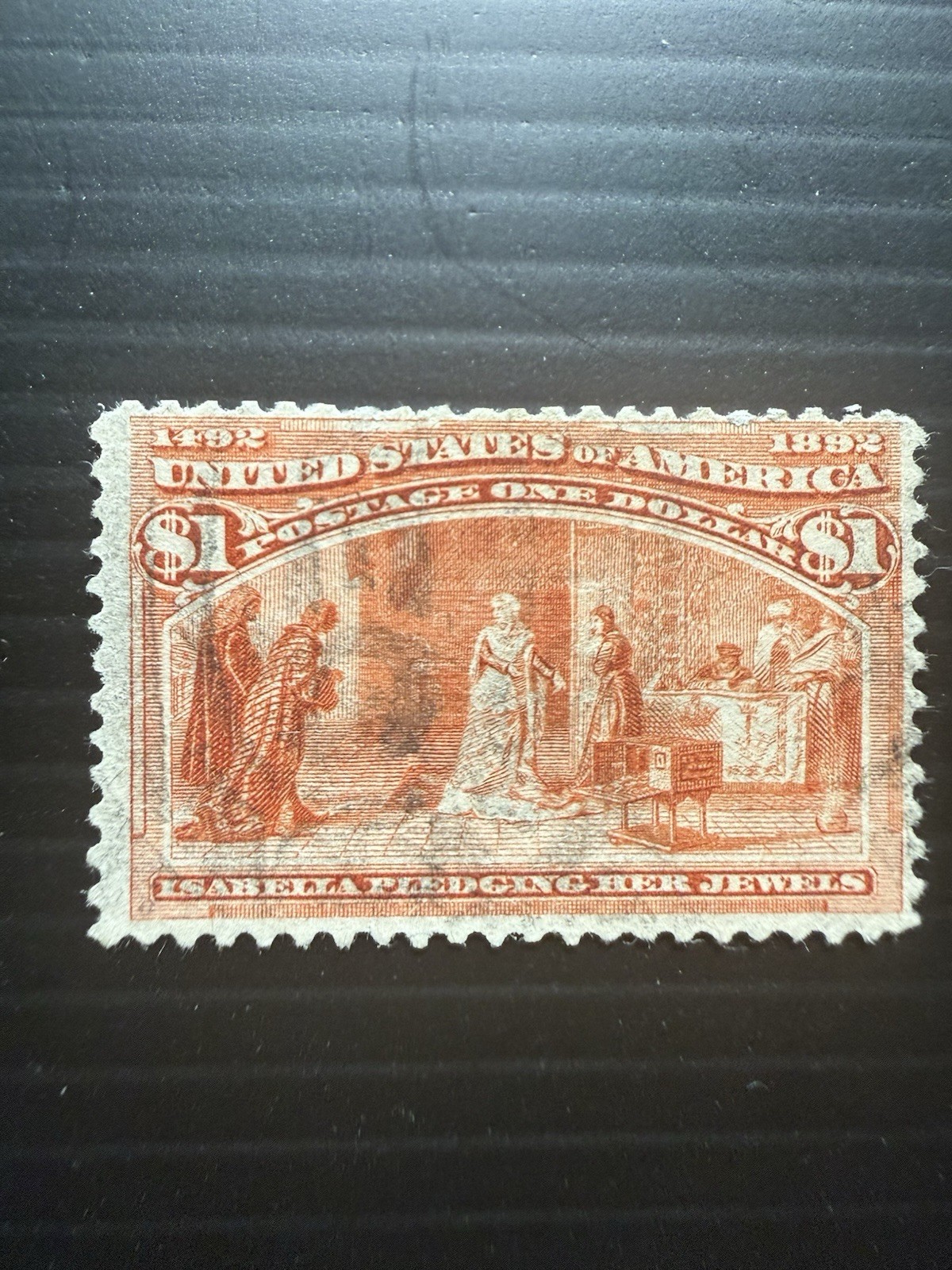 1893 US $1 Columbian Scott #241 Used Isabella Pledging Her Jewels 1893 US $1 Columbian Scott #241 Used Isabella Pledging Her Jewels