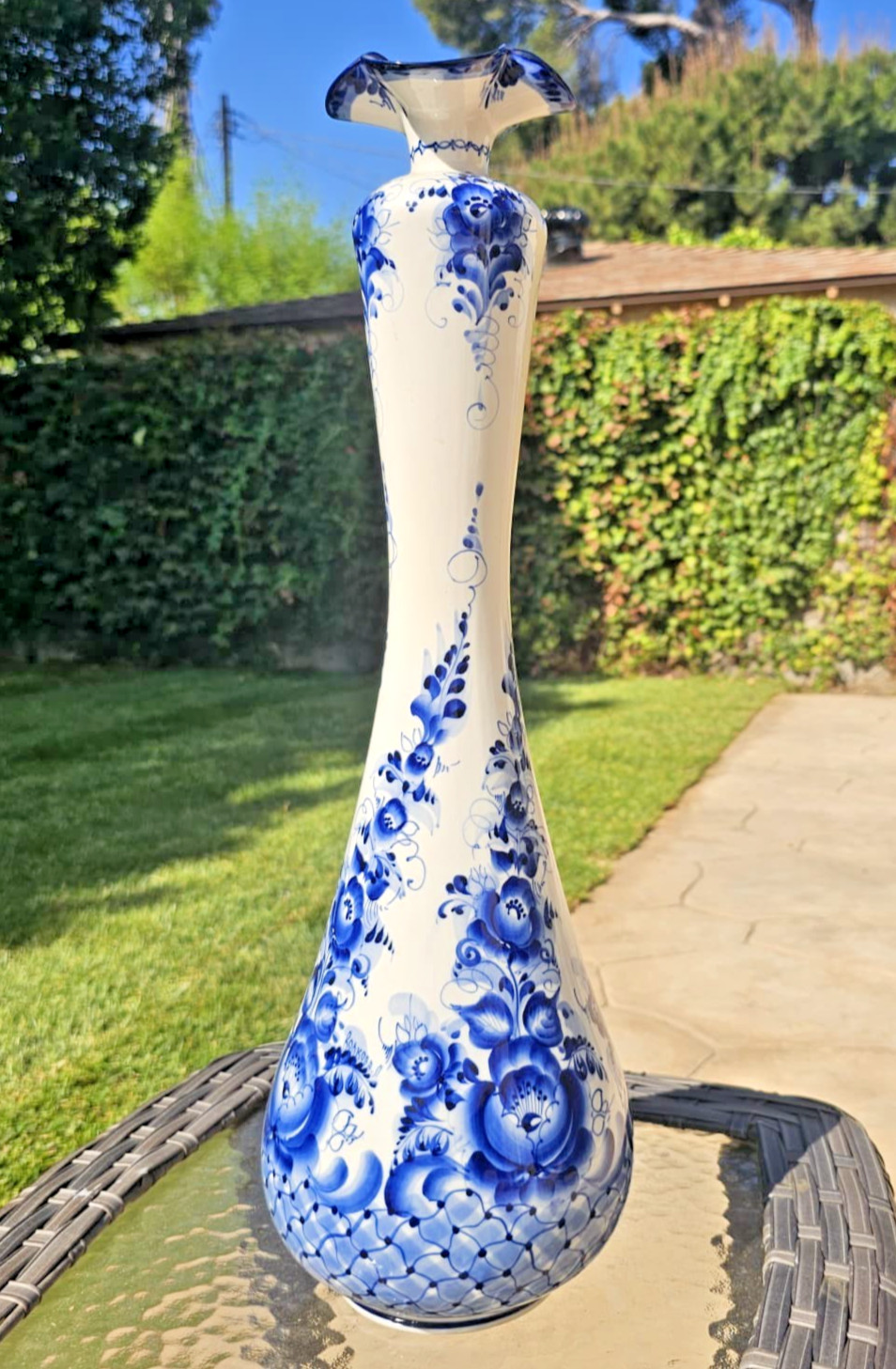 VTG Gzhel Russian Vase Porcelain Blue & White Stamped by ZAO VTG Gzhel Russian Vase Porcelain Blue & White Stamped by ZAO