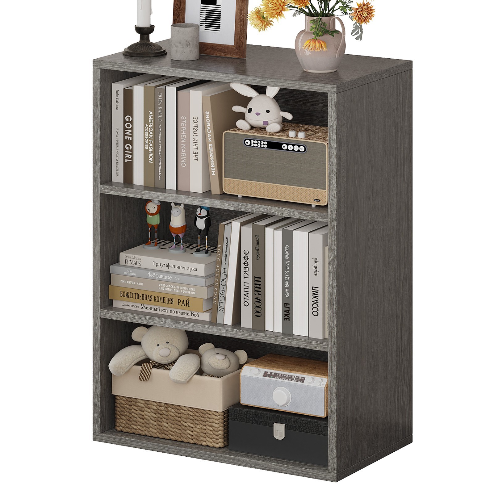 3 Tier Small Home Office Bookshelf Slim Wood Bookcase Storage Organizer Shelves