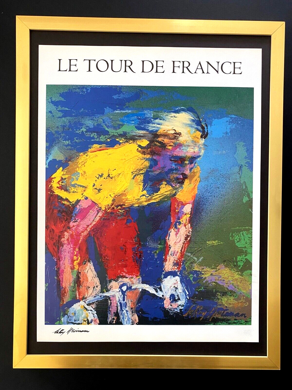 Framed Signed Print Vintage Leroy Neiman Cycling Art from the 1970s Collectible Framed Signed Print Vintage Leroy Neiman Cycling Art from the 1970s Collectible