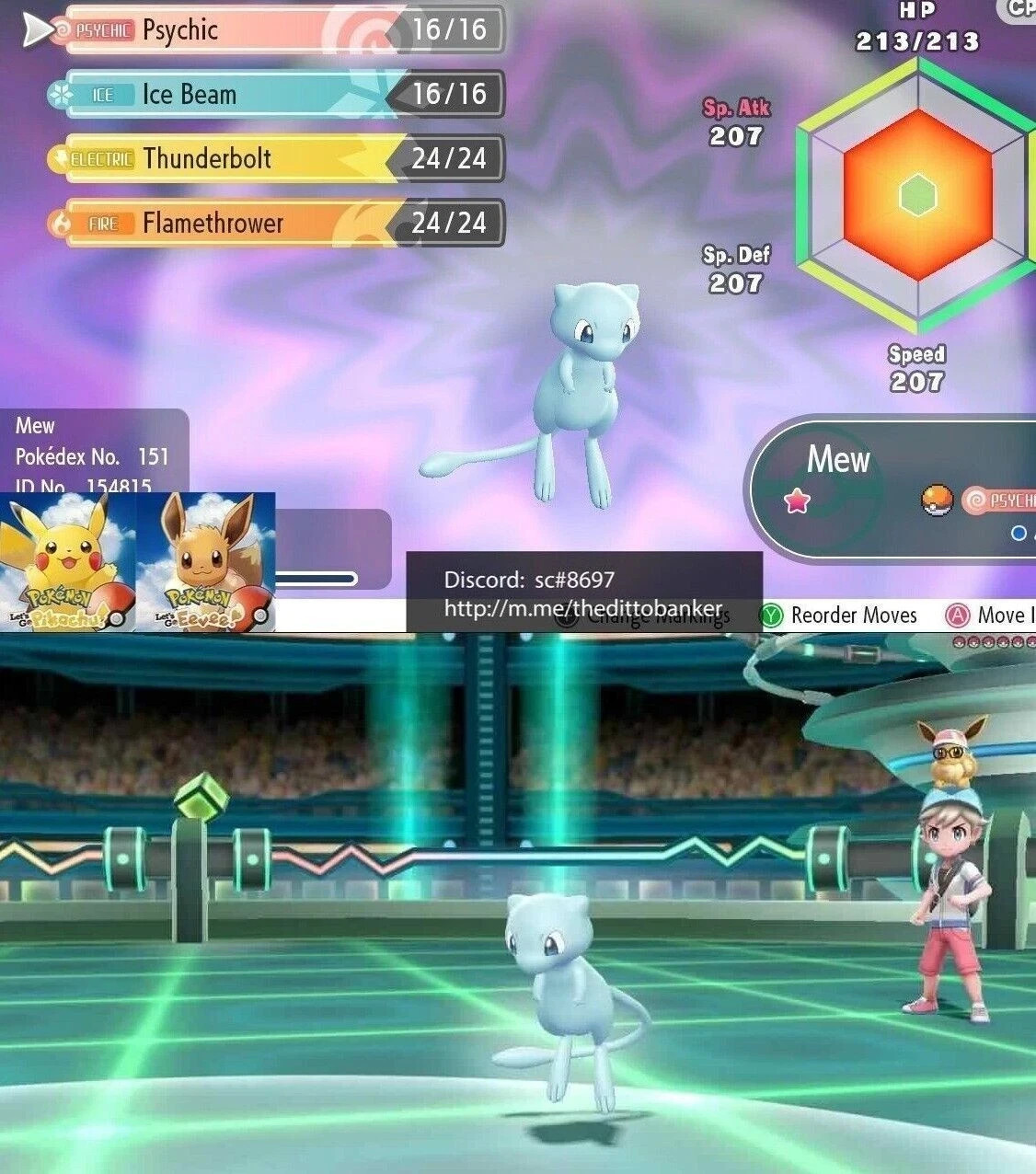 Pokemon Let's Go Pikachu/Eevee ✨SHINY MEW Lv.1 6IV BEST STATS Dig SEND