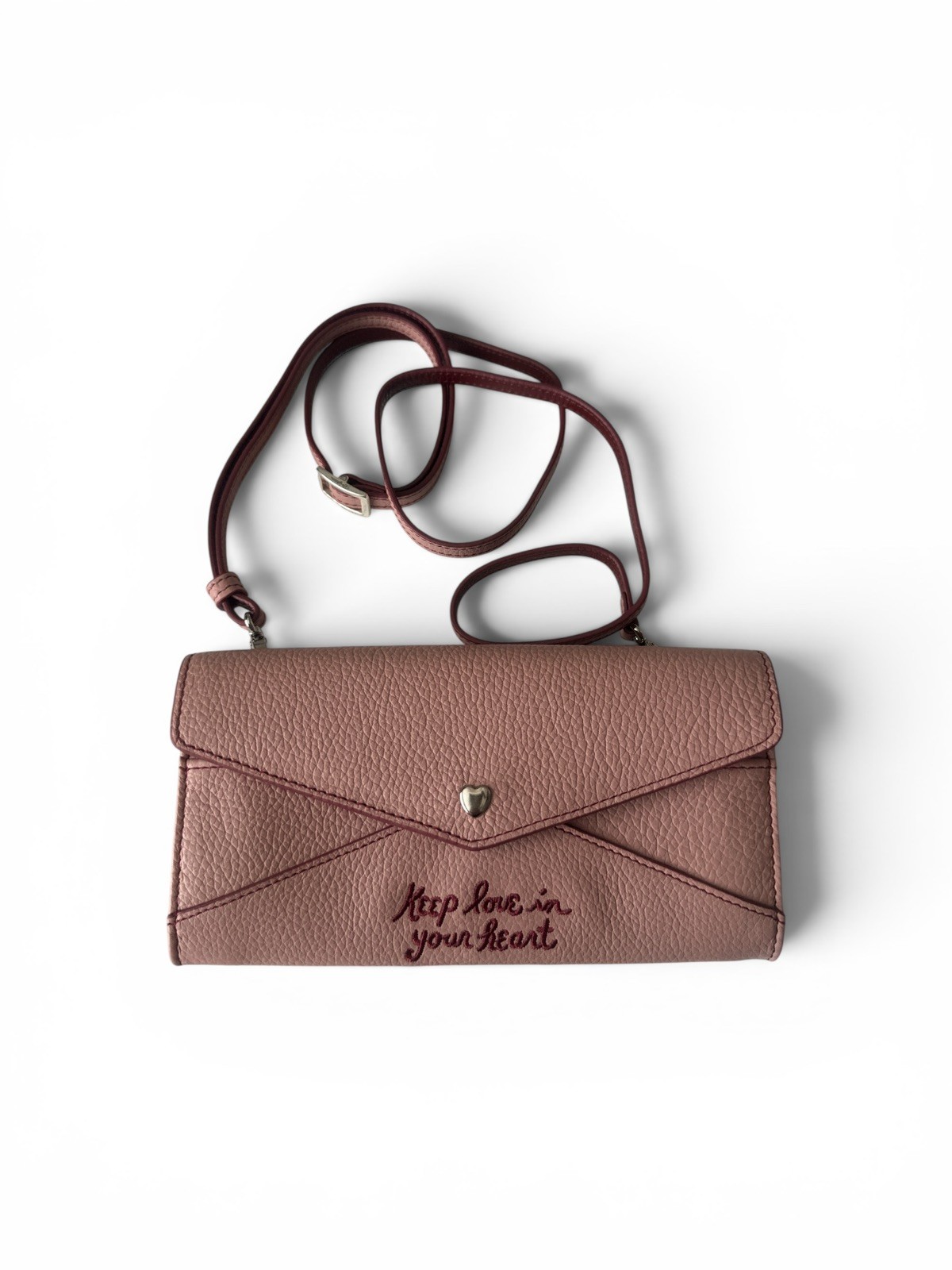 NWtag Brighton ALL MY LOVING\' Pink Embroidered Leather Large Wallet  MSRP $220