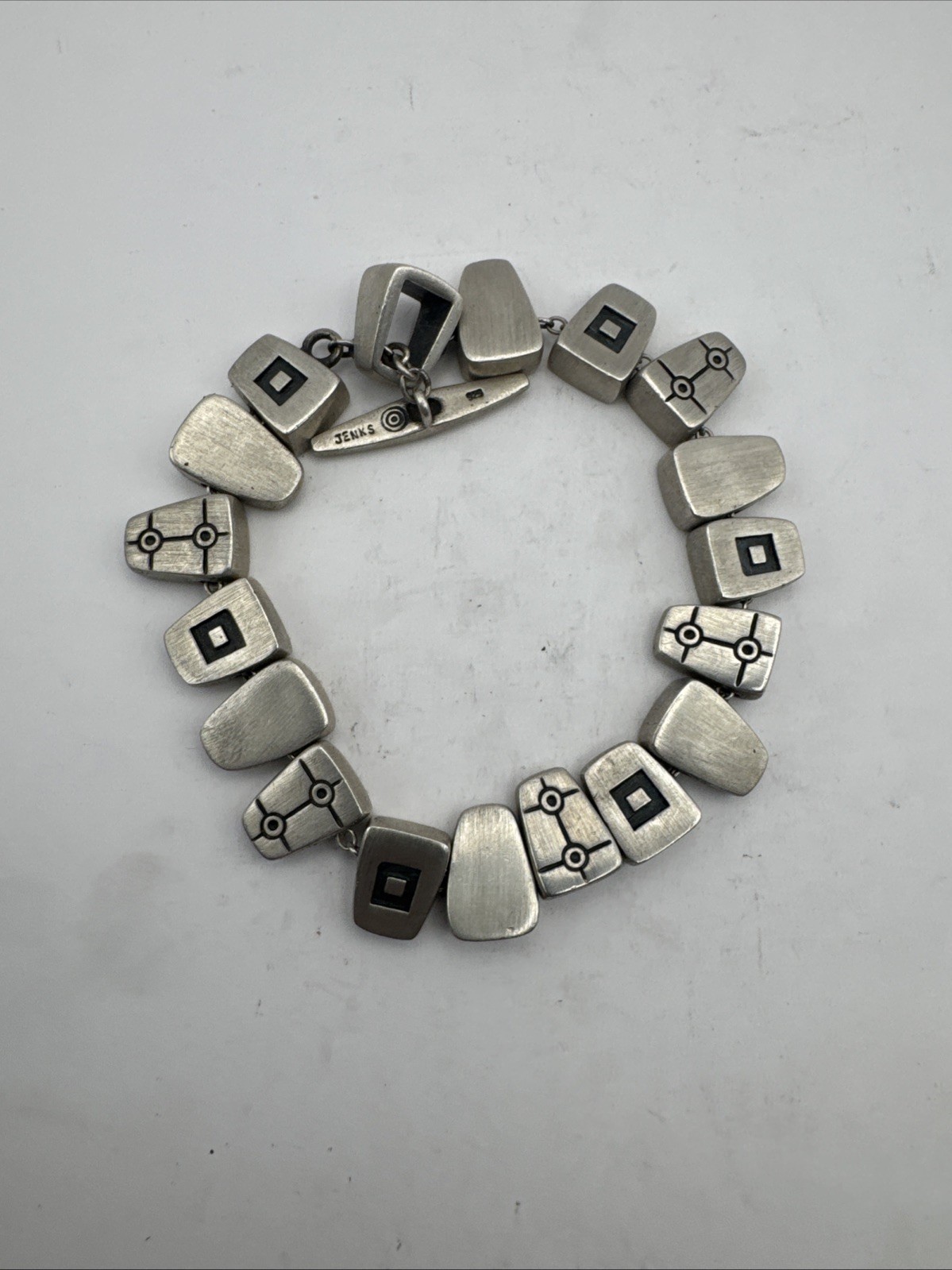 Vintage Lisa Jenks Oxidized 925 Brushed Sterling Silver Heavy Toggle Bracelet Vintage Lisa Jenks Oxidized 925 Brushed Sterling Silver Heavy Toggle Bracelet
