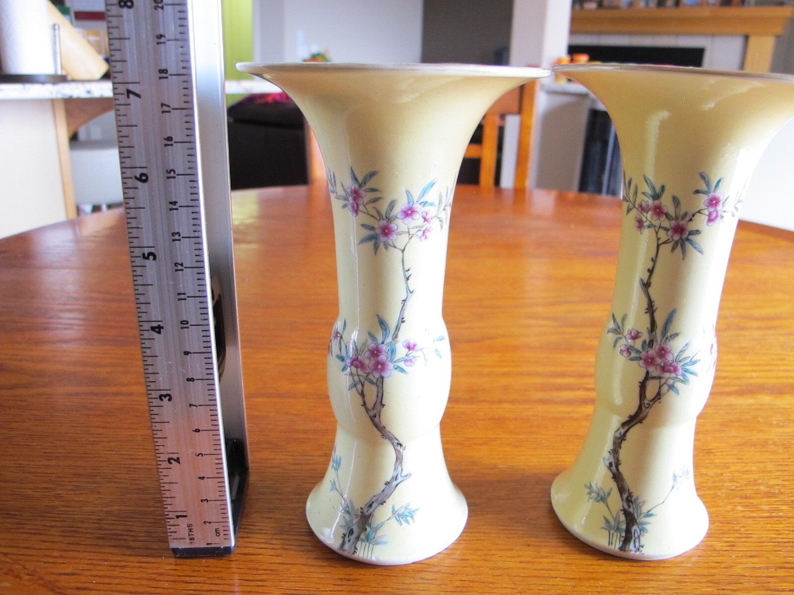one pair antique Chinese porcelain GU vases, possibly Qian Long Period one pair antique Chinese porcelain GU vases, possibly Qian Long Period
