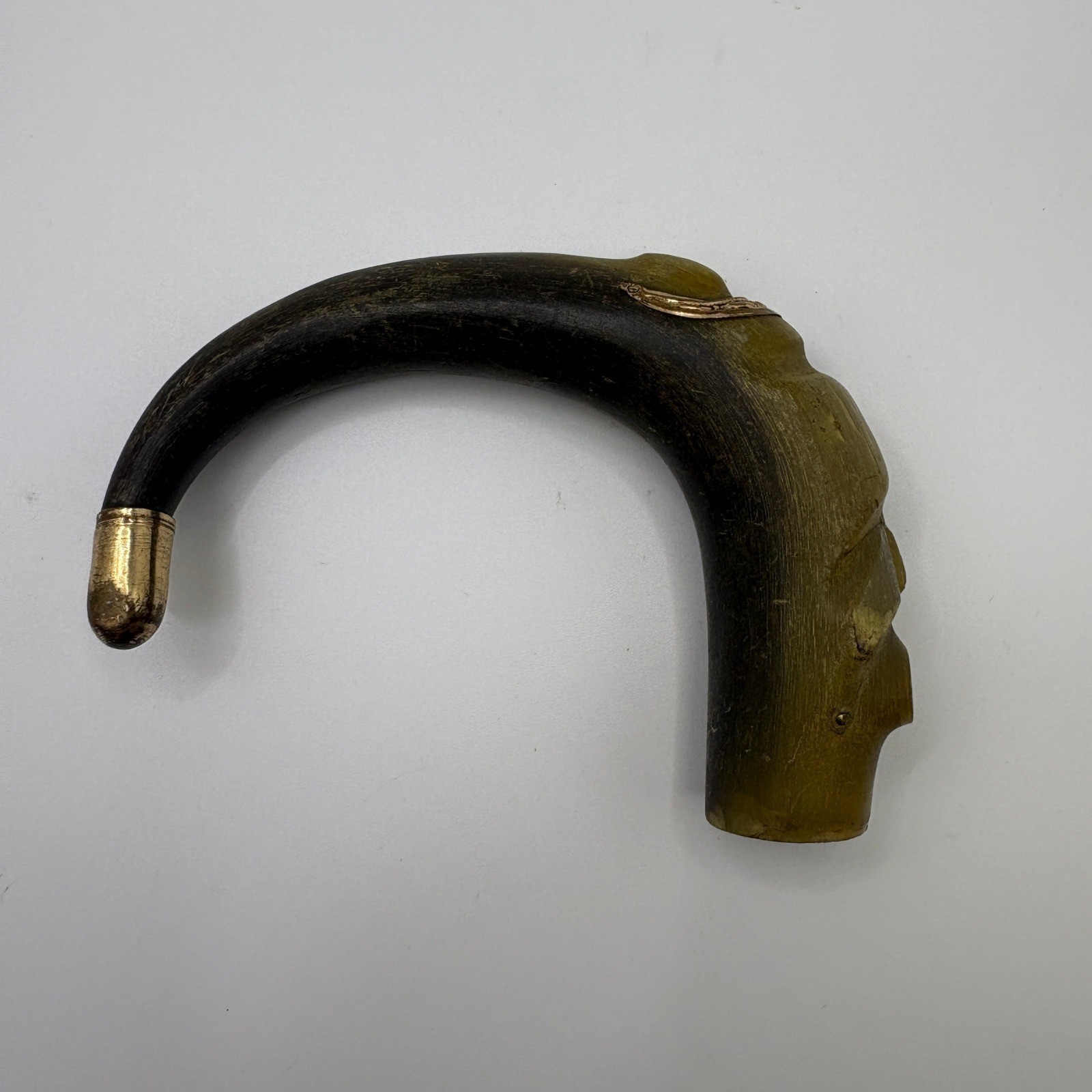 Antique 19th Century Hand Carved Gold Filled Figural Cane Handle