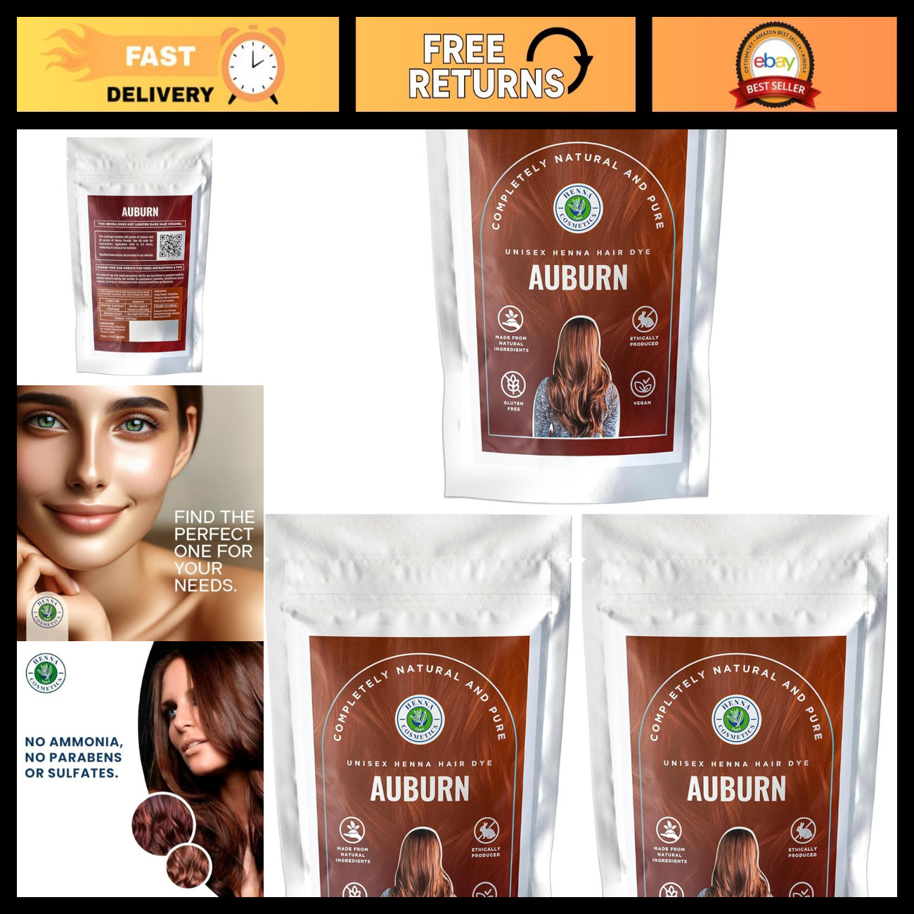 Auburn Henna Hair Color Dye 100g + Free 50g - Natural Hair Coloring Kit, Pack of Auburn Henna Hair Color Dye 100g + Free 50g - Natural Hair Coloring Kit, Pack of