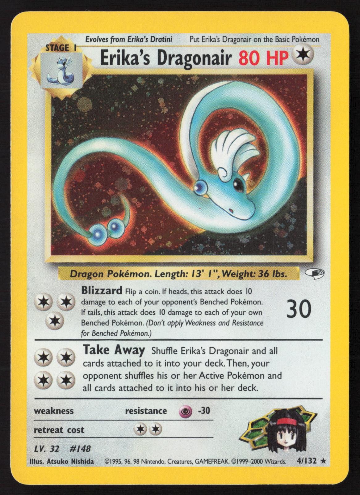 Erika\'s Dragonair Full Holo 4/132 Pokemon Gym Heroes LP Erika\'s Dragonair Full Holo 4/132 Pokemon Gym Heroes LP
