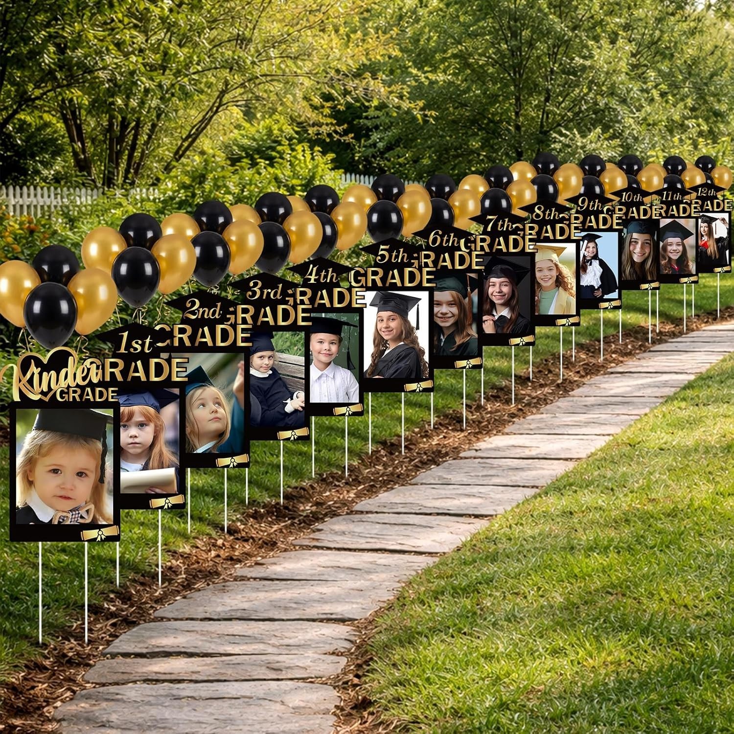 13 Pcs 2026 Graduation Decorations K-12 Photo Yard Signs with Stakes, Class of 2