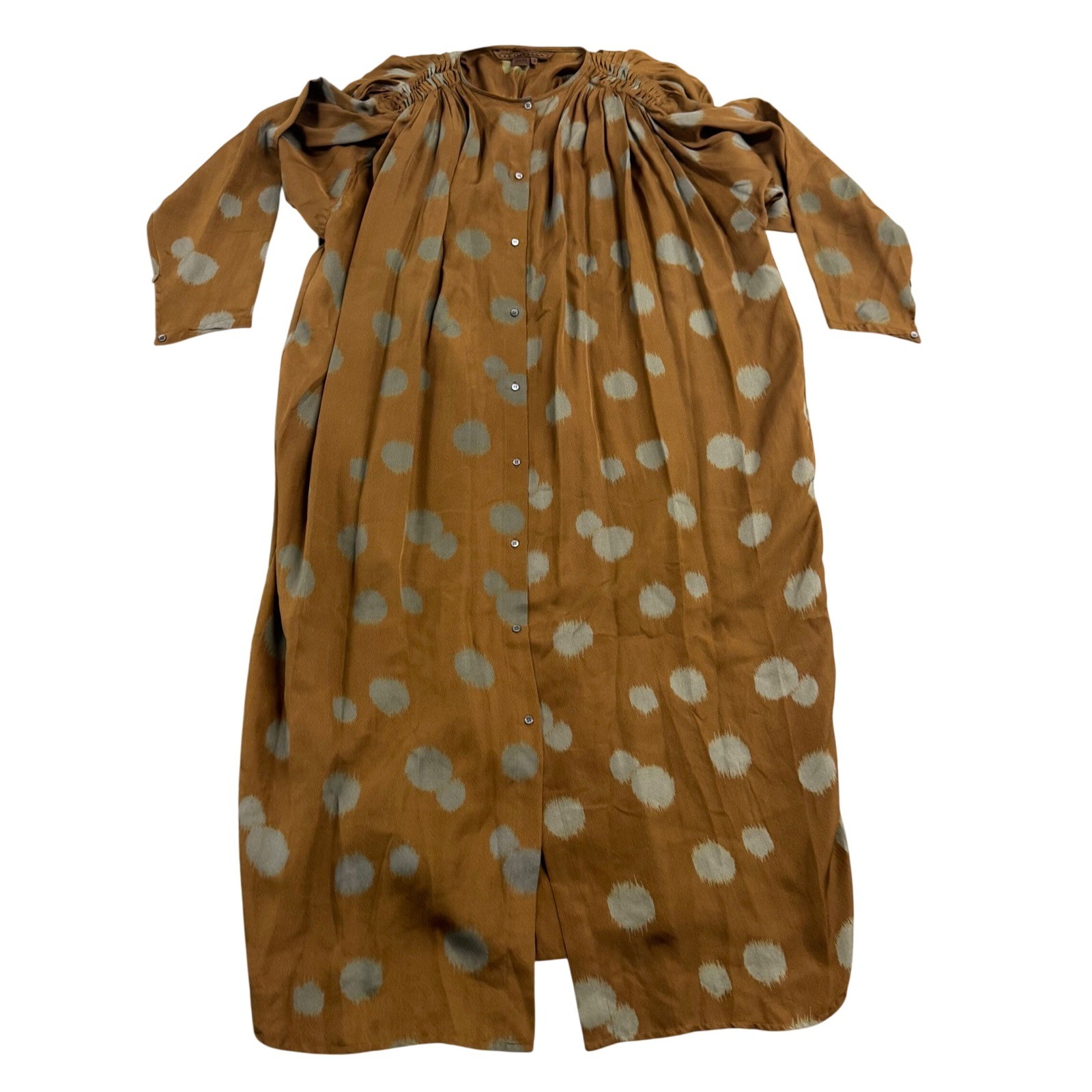 VTG Leon Max Brown Polka Dot Silk Maxi Dress S/S Oversized Lagenlook Retro Y2k VTG Leon Max Brown Polka Dot Silk Maxi Dress S/S Oversized Lagenlook Retro Y2k
