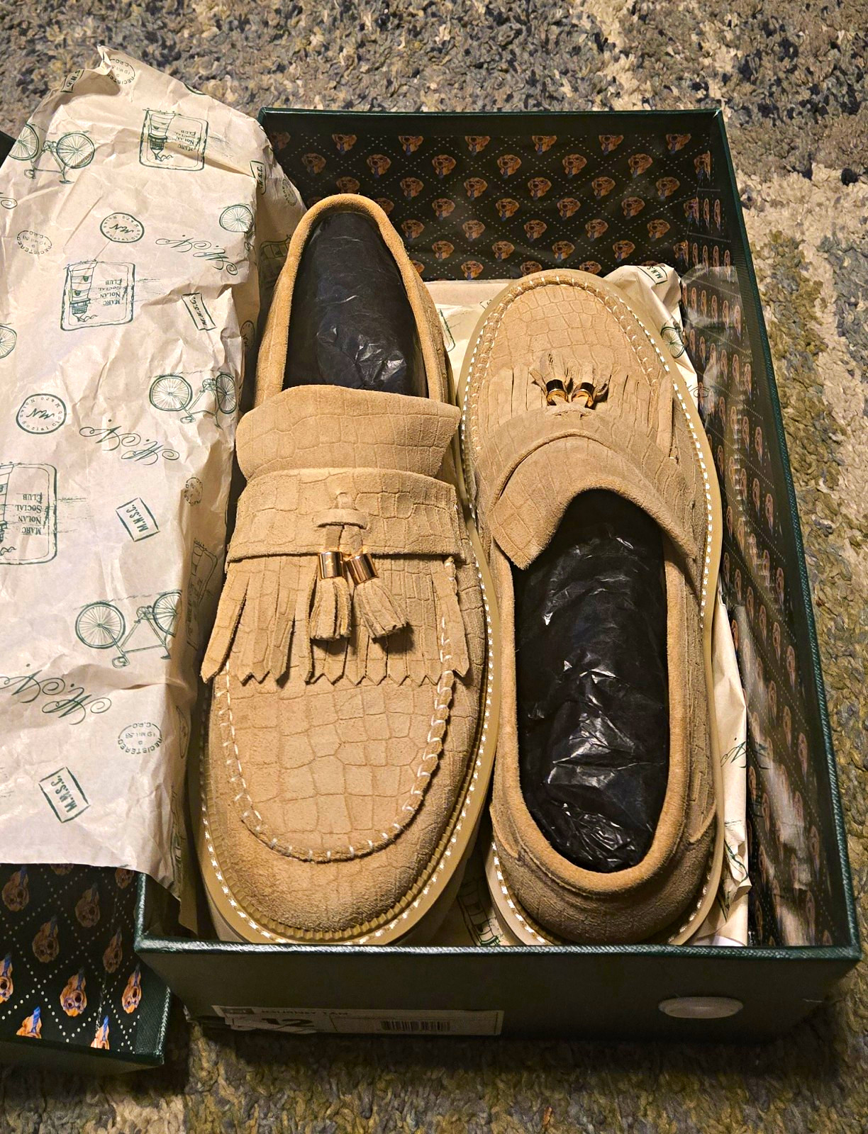 Marc Nolan Journey Tan Faux Suede Croc Loafer Tassel Fringe Slip-On 12 M Marc Nolan Journey Tan Faux Suede Croc Loafer Tassel Fringe Slip-On 12 M
