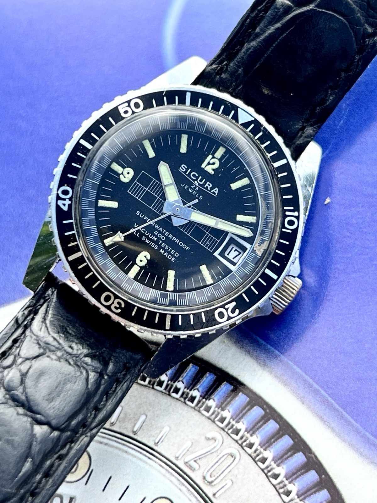 Safe Breitling Diver Vintage Superwaterproof 400 23 Jewels 70s Swiss Made