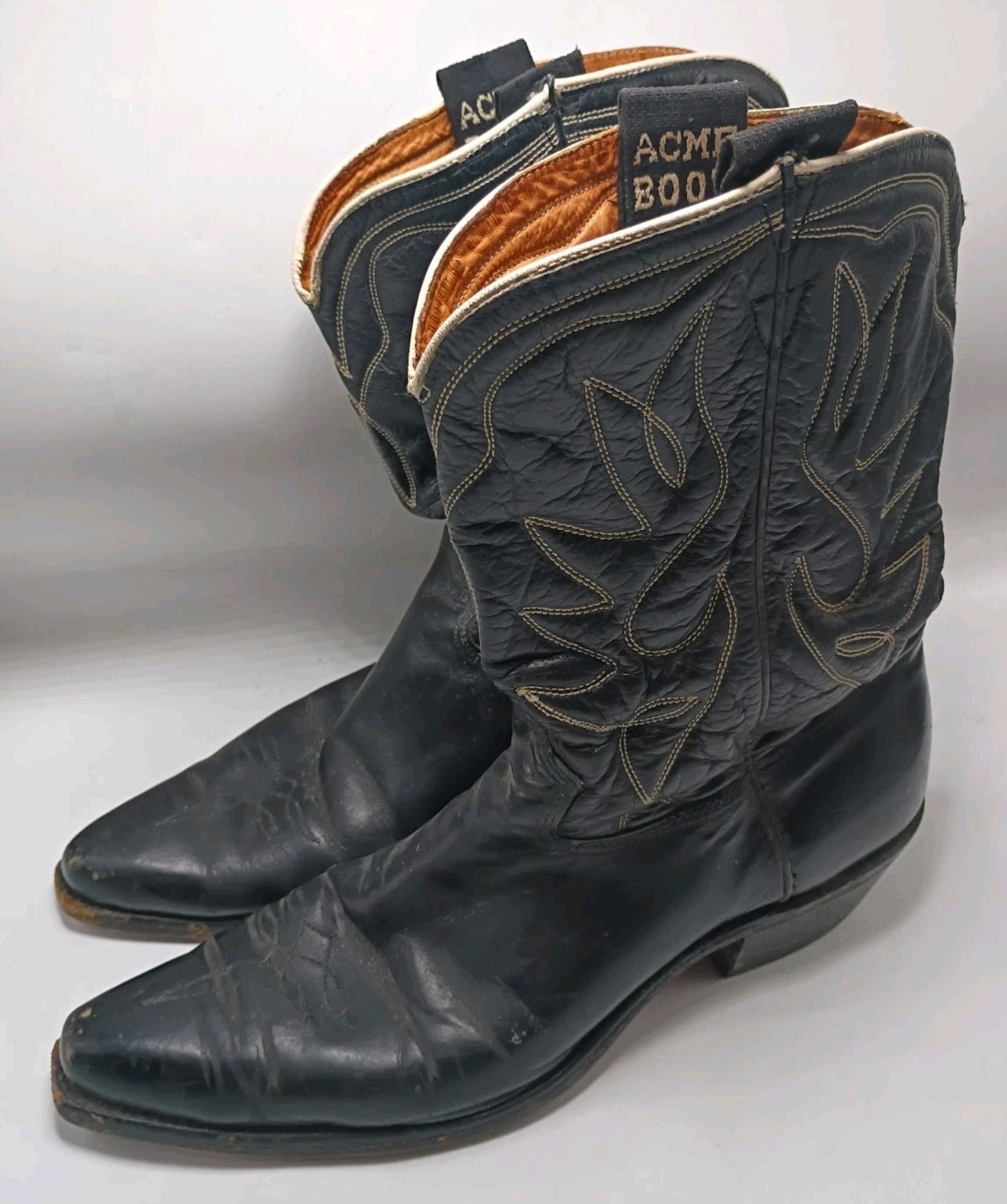 Men\'s 12 B Vintage 1950\'s ACME Black Leather Cowboy Western Boots Made in USA