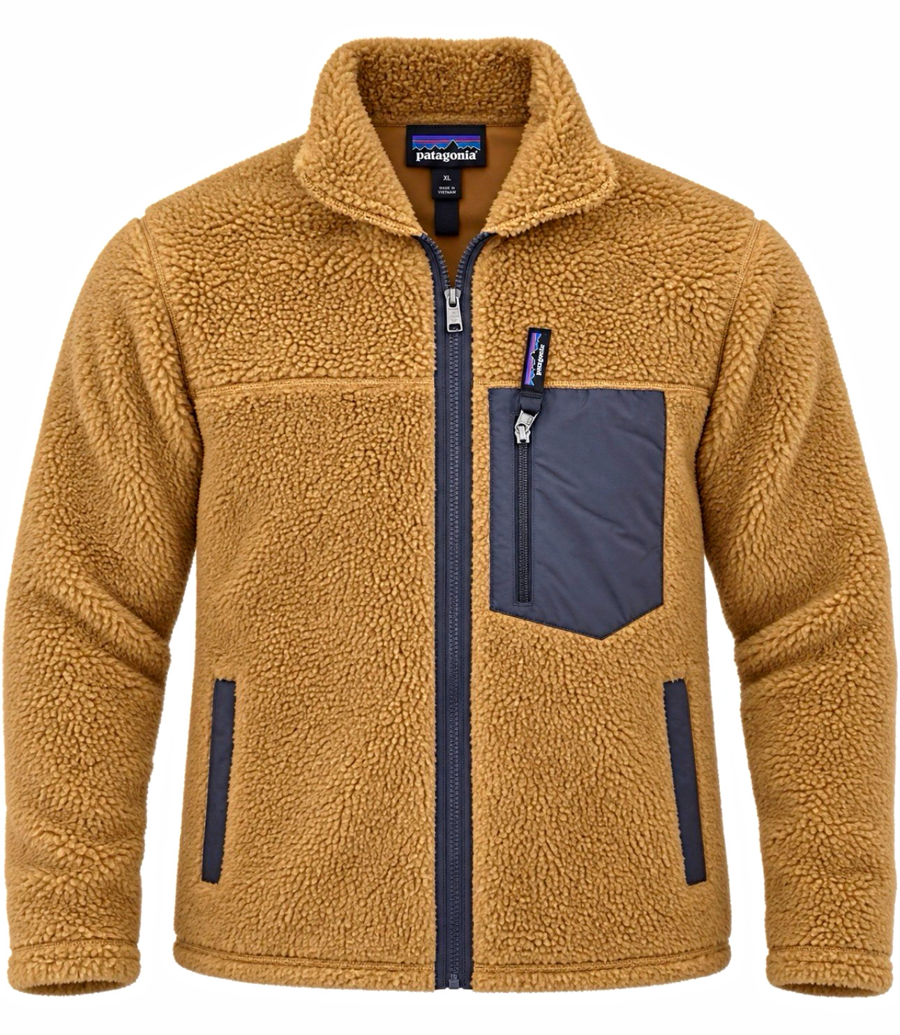 Patagonia Men\'s XL Brown Fleece Jacket Full Zip Stand-Up Collar Solid