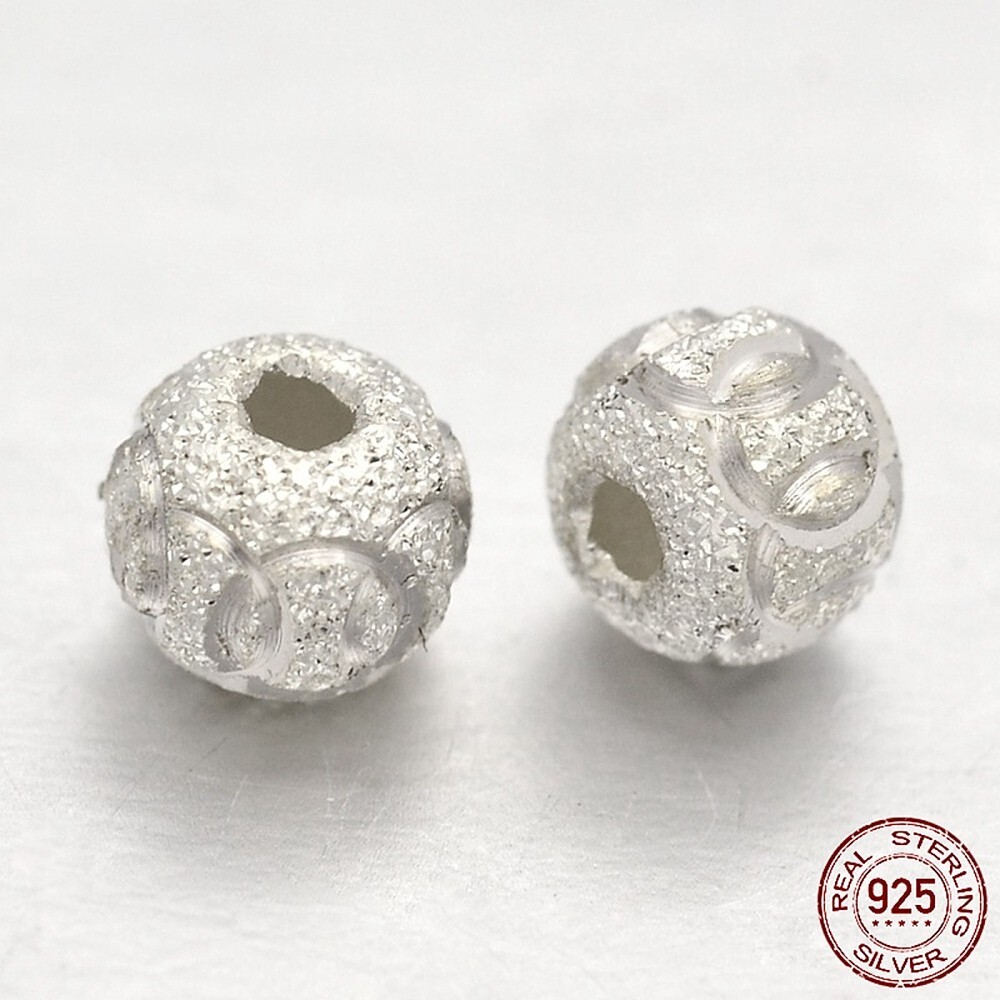 925 Sterling Silver Beads, Textured, Round about 6mm, Hole: 2mm, 3pc 925 Sterling Silver Beads, Textured, Round about 6mm, Hole: 2mm, 3pc