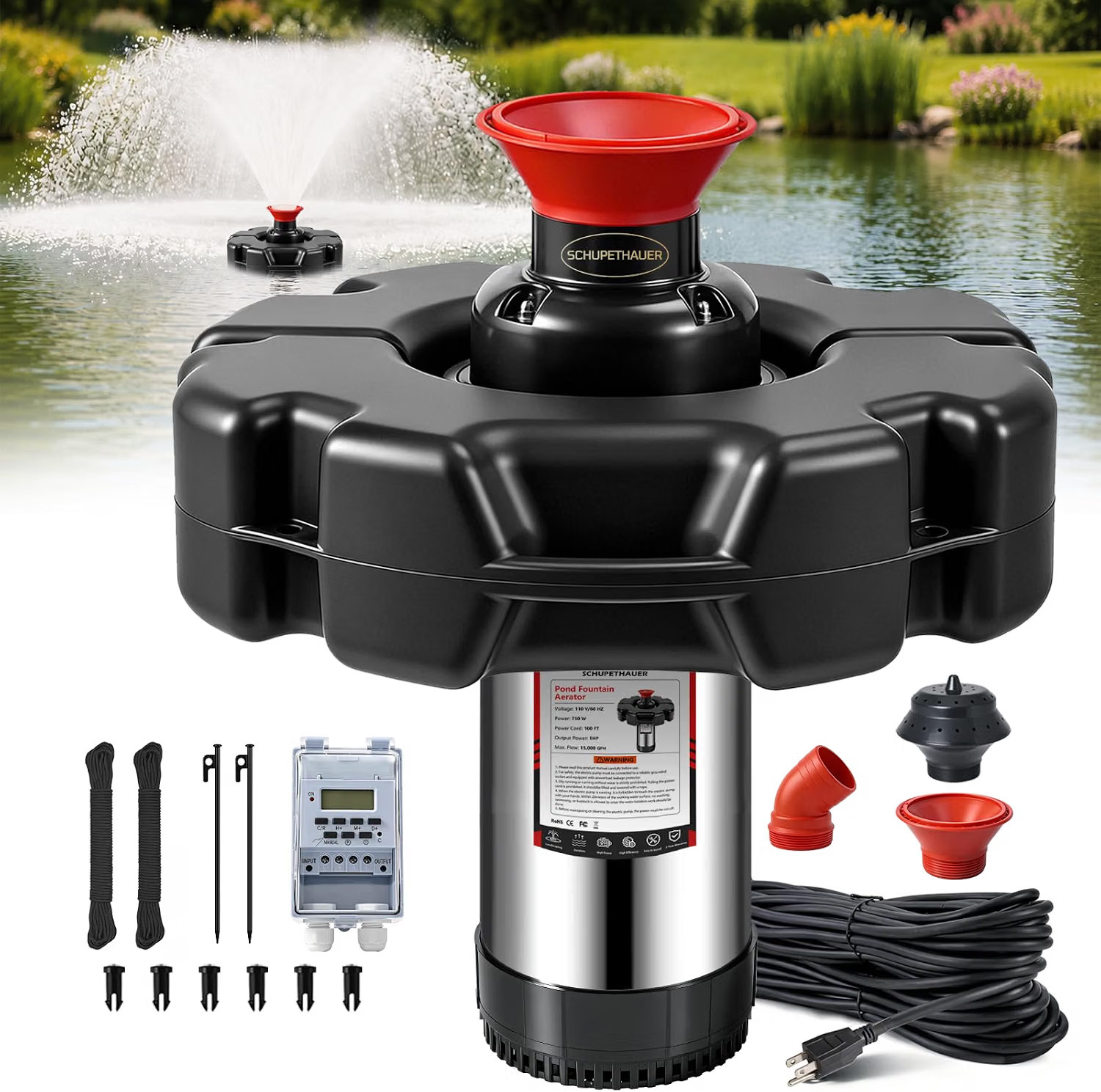15000 GPH Pond Fountain Aerator 750W -Pond Fountain -1HP Floating Aerator Pump 15000 GPH Pond Fountain Aerator 750W -Pond Fountain -1HP Floating Aerator Pump