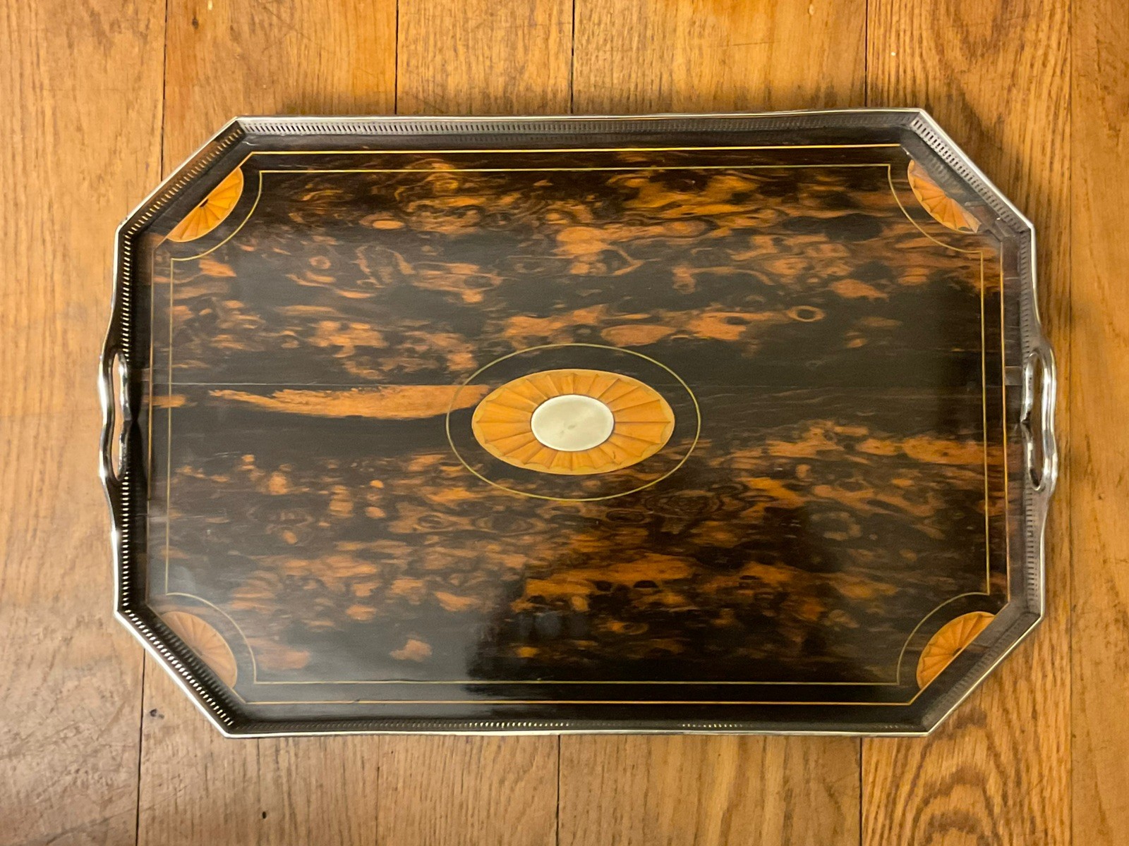 Antique Victorian Coromandel Silver Plated Gallery Mounts Tea Tray 1884-1891 Antique Victorian Coromandel Silver Plated Gallery Mounts Tea Tray 1884-1891