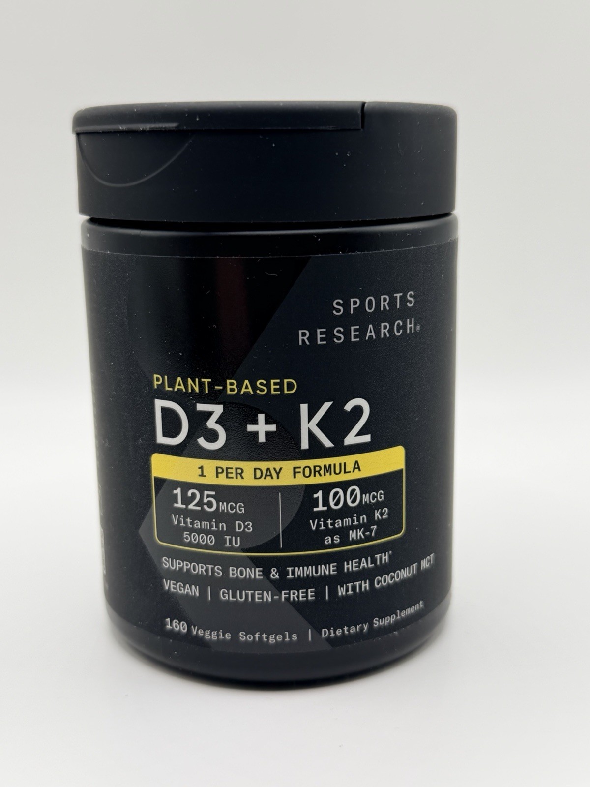 Sports Research Plant Based D3 (5,000 IU) + K2 (100 mcg) 160 Gels Exp 07/2028