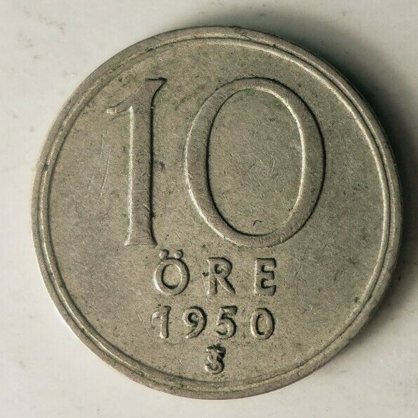 1950 SWEDEN 10 ORE - Great Collectible -  - Sweden Silver Bin A