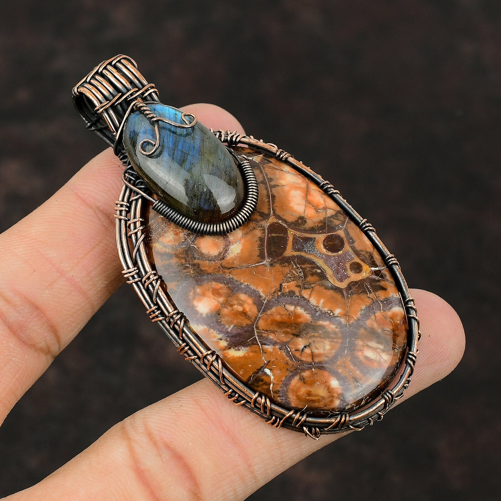 Birds Eye Jasper Gemstone Jewelry Copper Friend Gift Wire Wrapped Pendant 2.99\