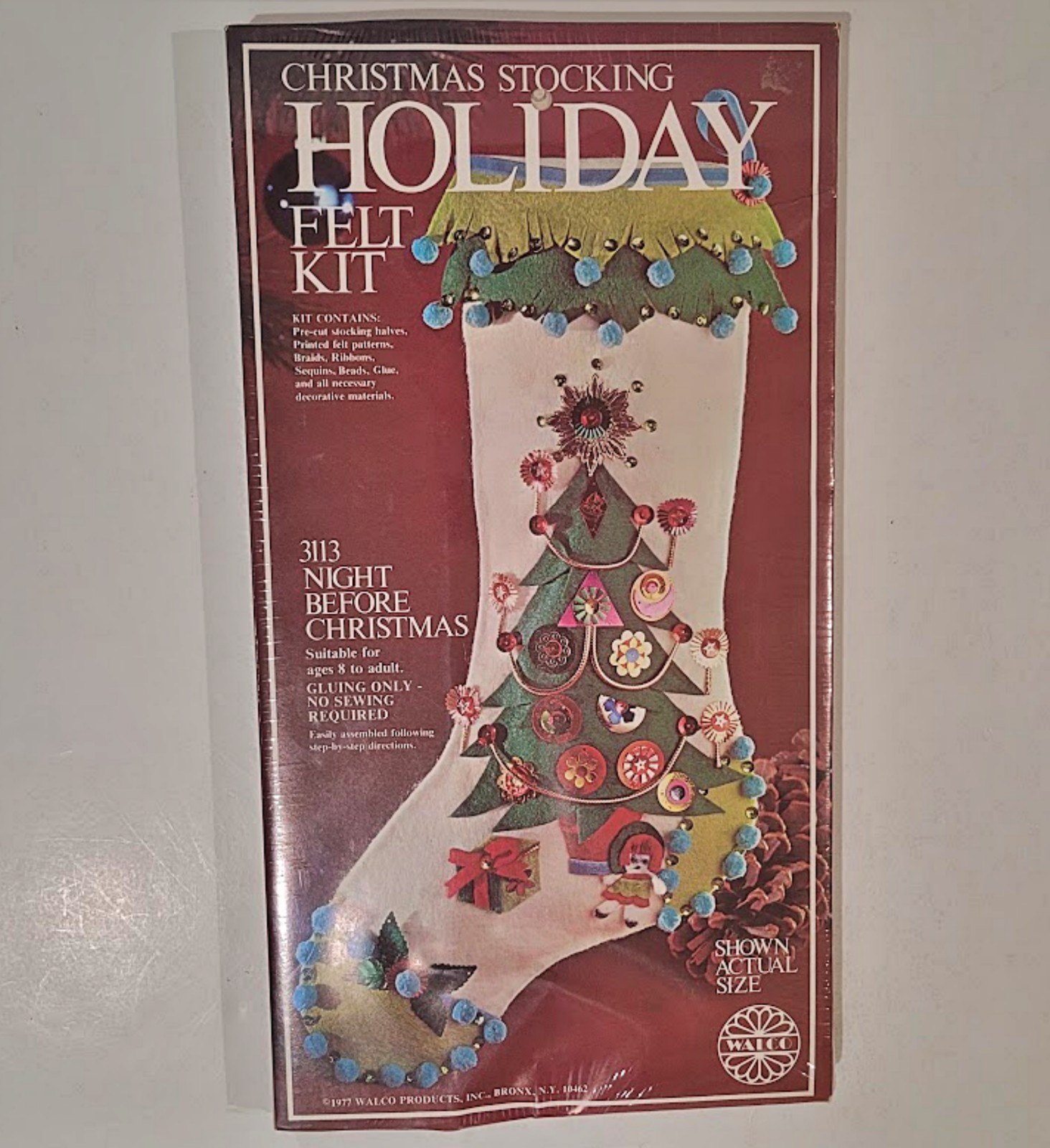 VTG 1977 Walco Holiday Felt Kit Night Before Christmas Stocking 3113 Sealed NOS VTG 1977 Walco Holiday Felt Kit Night Before Christmas Stocking 3113 Sealed NOS
