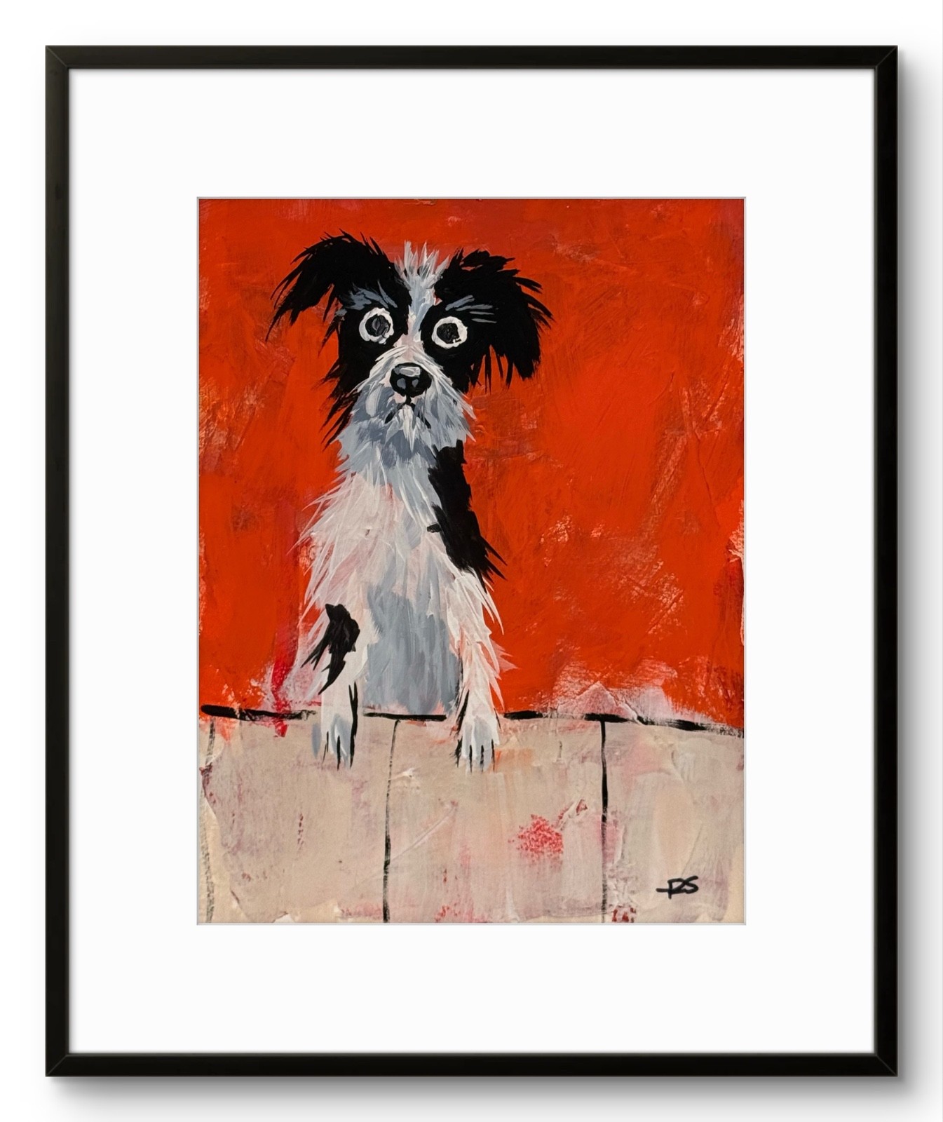 R Stevens Original 9x12 Expressionist Black White Dog Painting Signed Paper