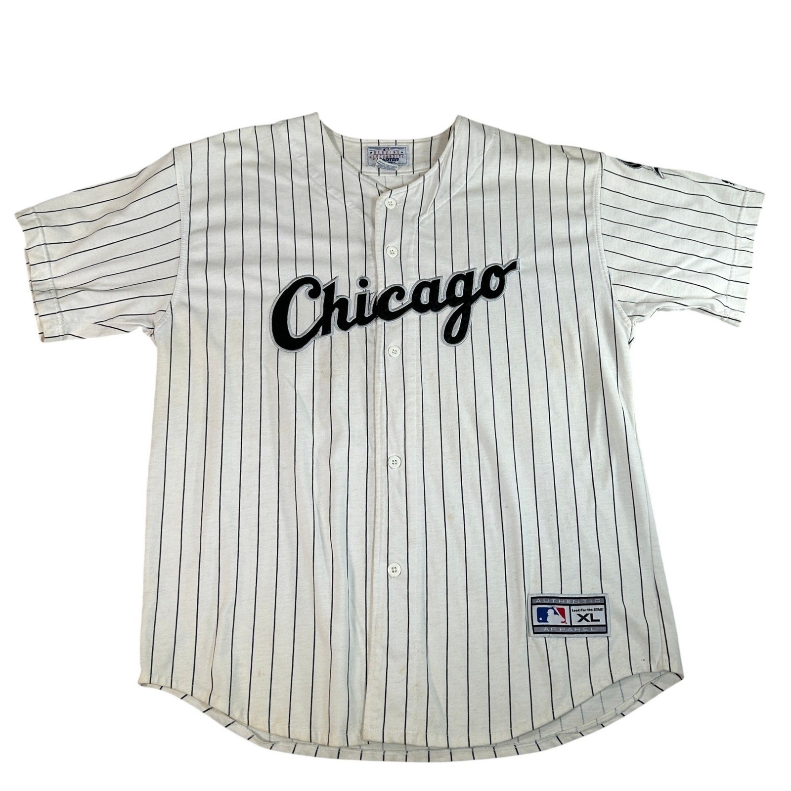 Vintage Starter Chicago White Sox MLB Baseball Jersey Pinstripe White XL Mens