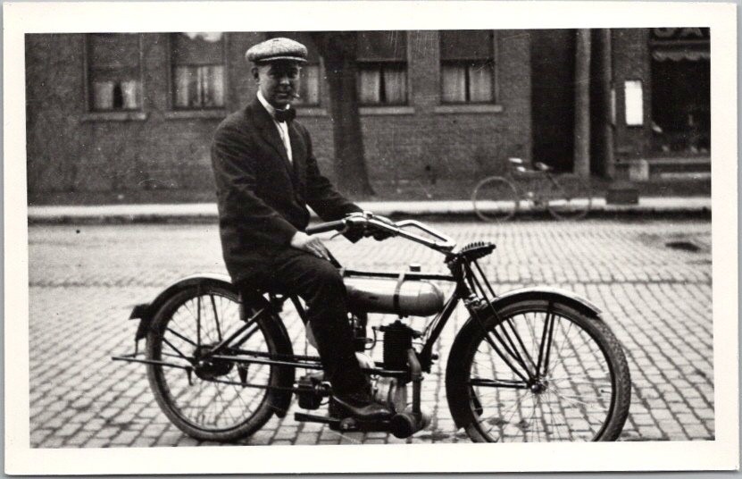 **MODERN PRINT Real Photo RPPC Postcard Man on MOTORCYCLE Repro / Unused
