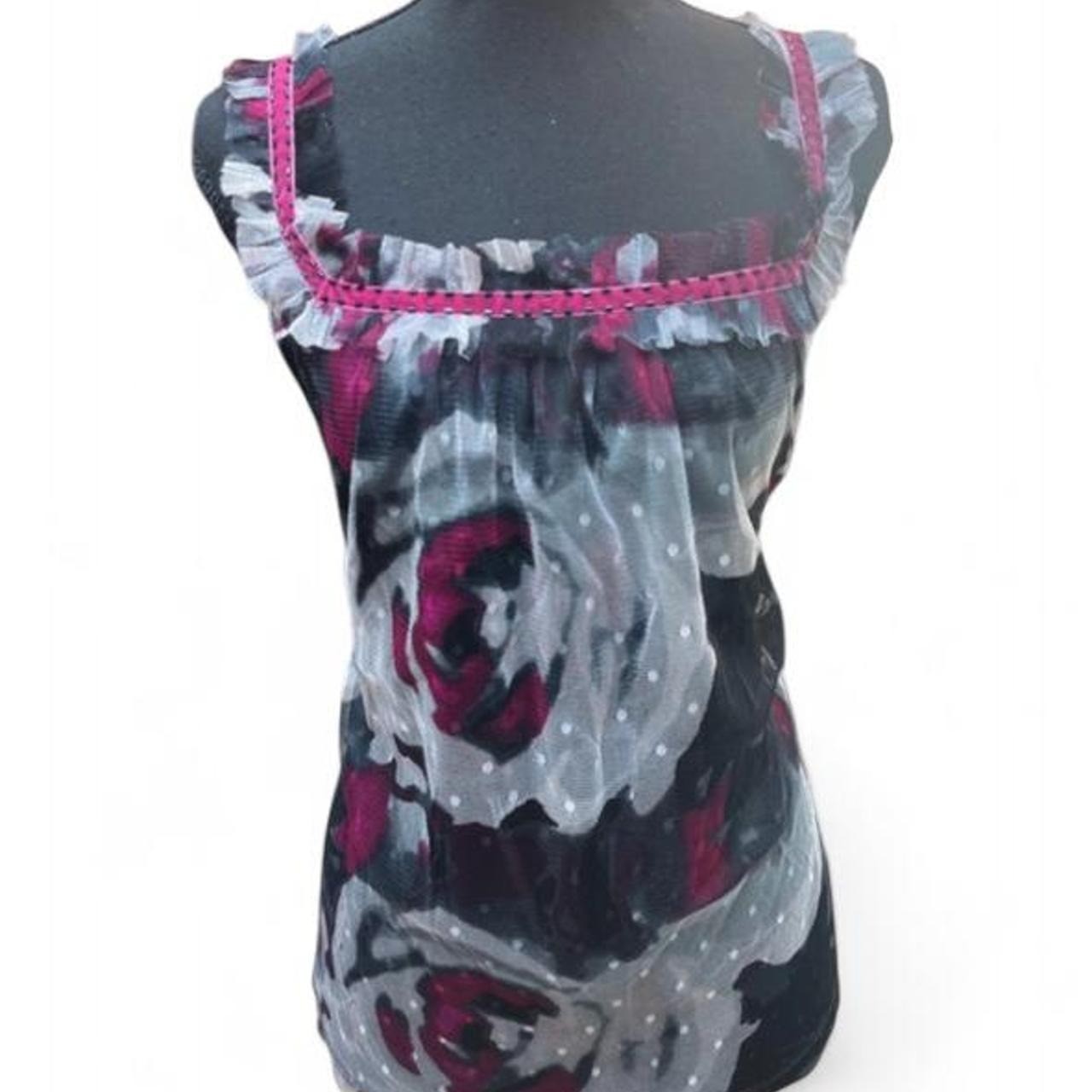 VTG Y2K Express Mesh Ruffle Gothic Rose Camisole Tank Top Large