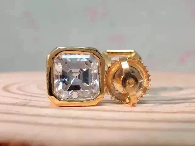 2Ct Asscher Cut Lab Created Diamond Woman\'s Stud Earrings 14K Yellow Gold Plated