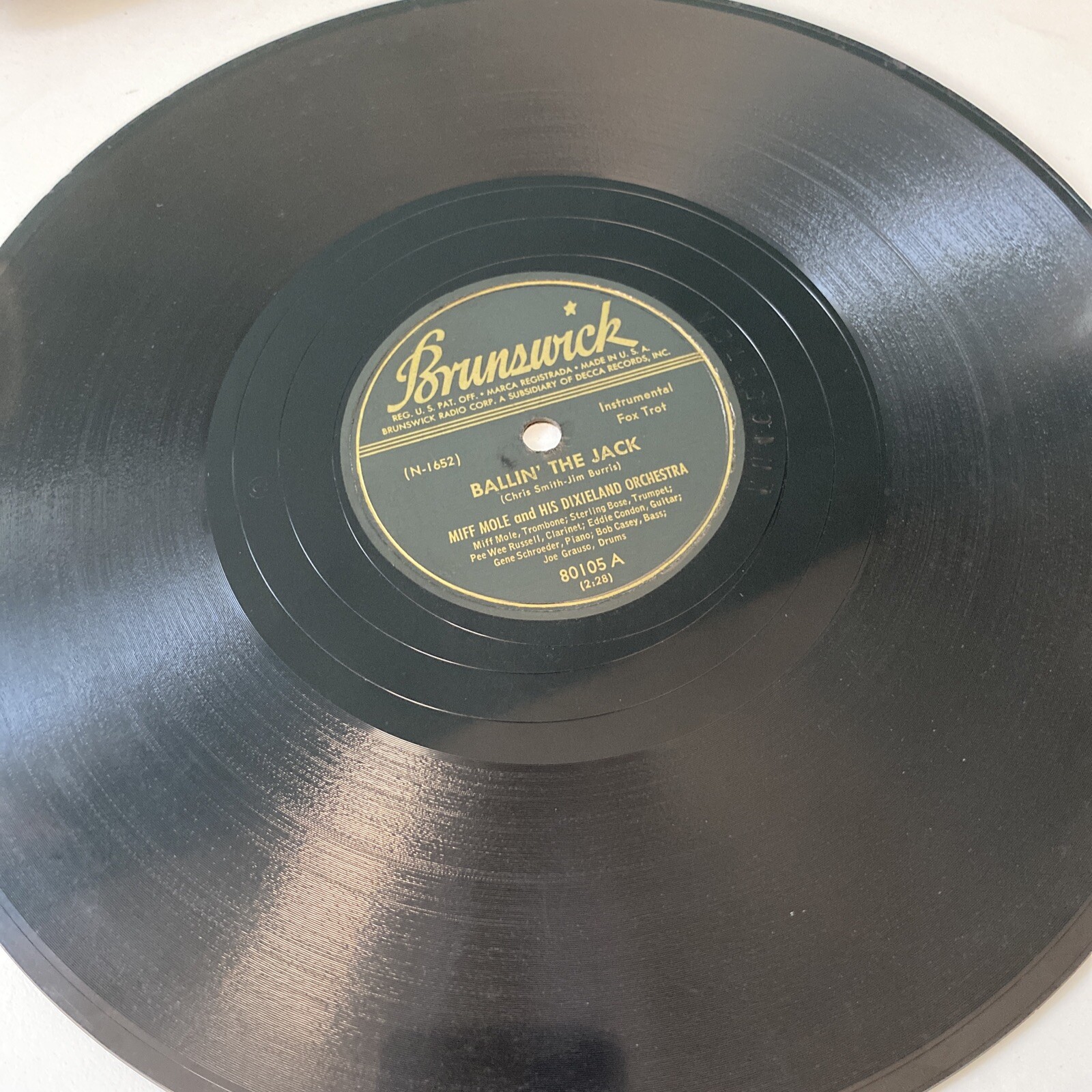 1944 JAZZ - Miff Mole 78 rpm Brunswick 80105 BALLIN' THE JACK E