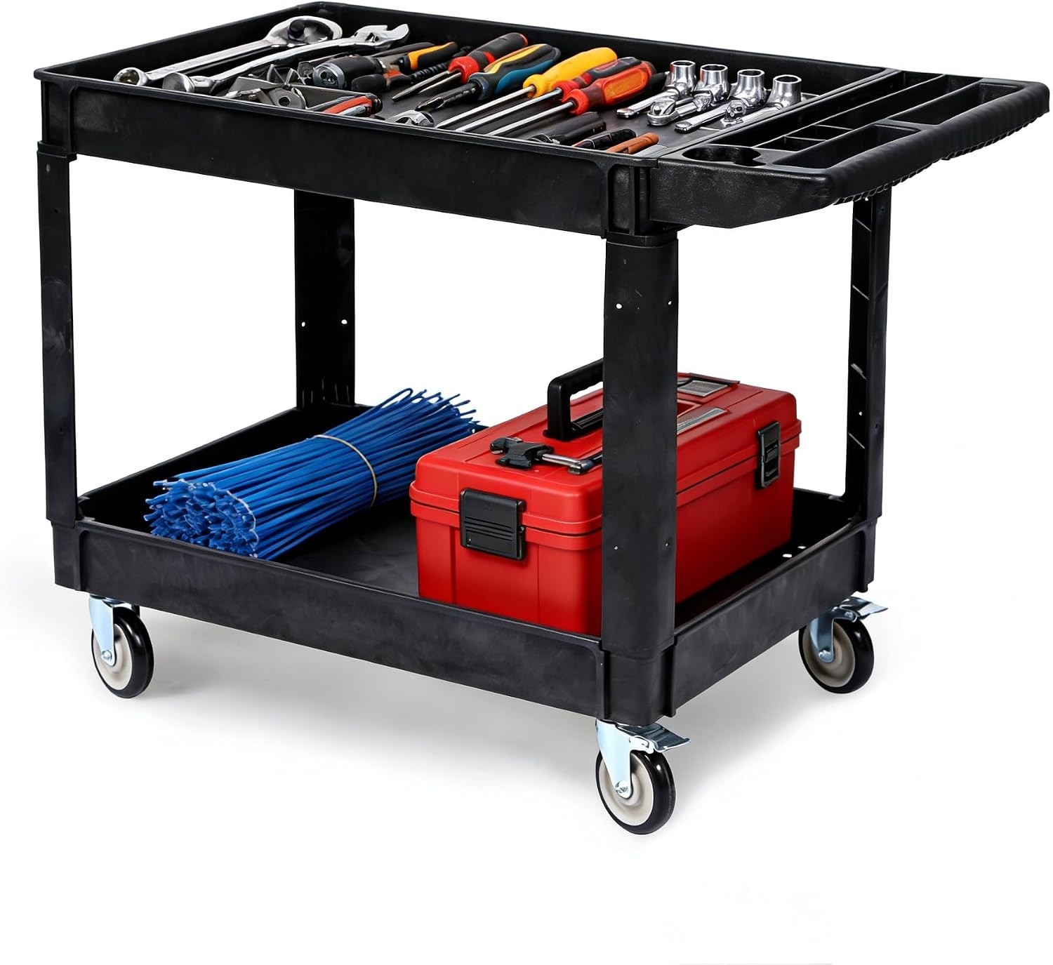 2 Shelf Utility Service Cart Heavy Duty Rolling Utility Cart Plastic with Wheels