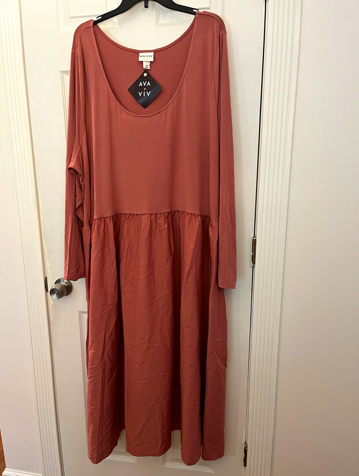 Ava & Viv Women Plus 4X Pink Solid Maxi Dress Scoop Neck Long Sleeve Pockets Ava & Viv Women Plus 4X Pink Solid Maxi Dress Scoop Neck Long Sleeve Pockets
