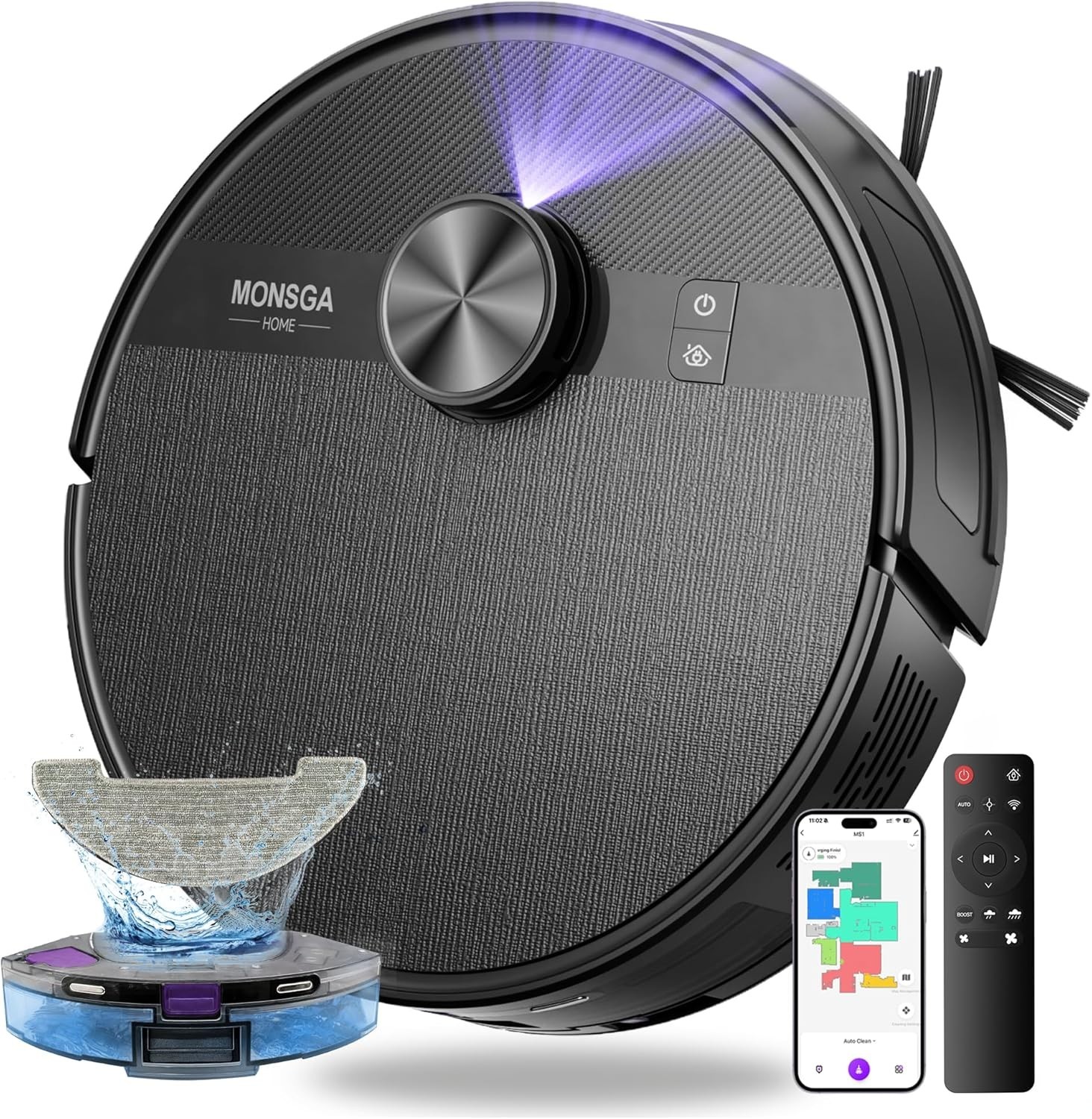 MONSGA Robot Vacuum & Mop Combo 7000Pa Vacuum with Lidar Nav Remove/Voice App Cn