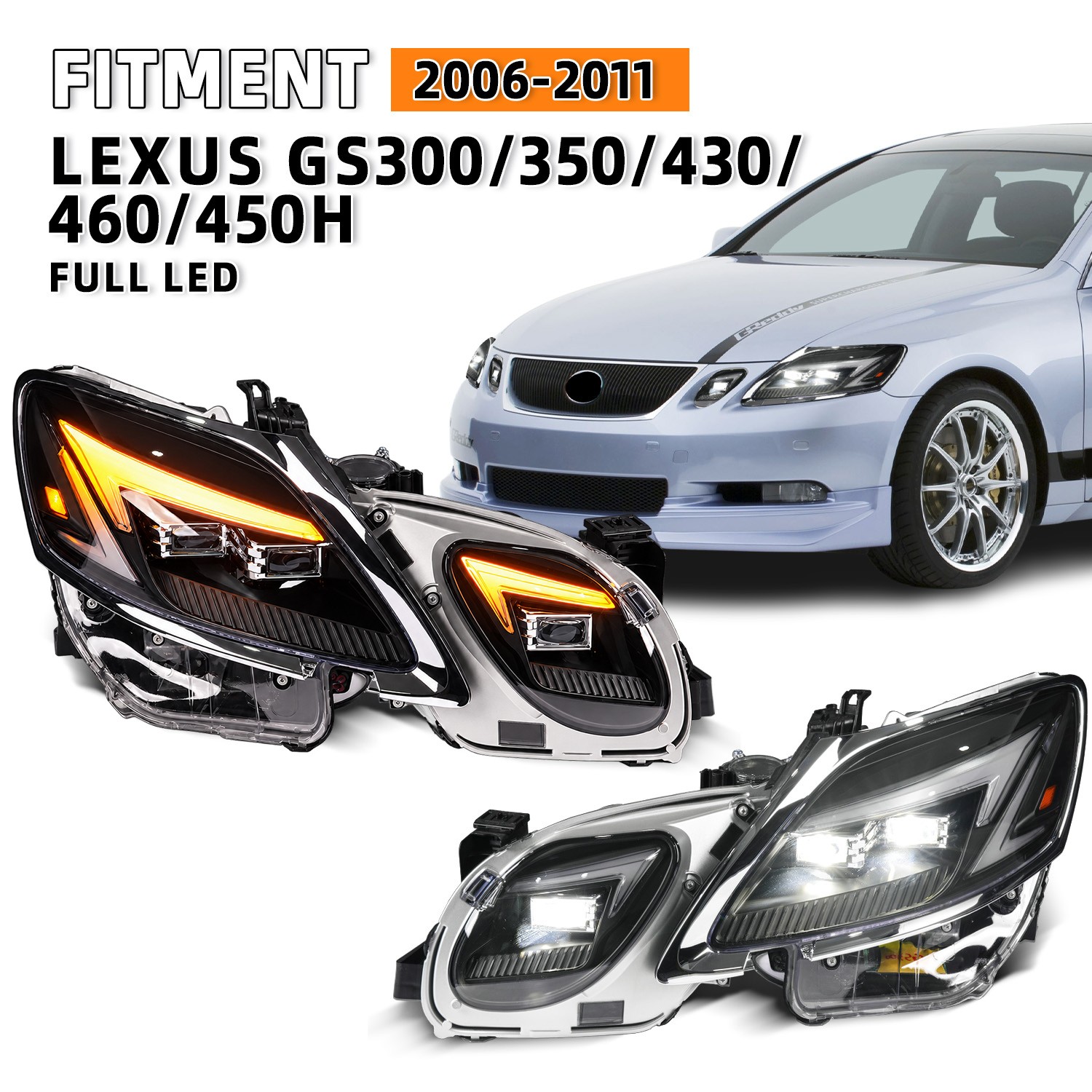 Pair LED Projector Sequential Headlights For Lexus GS300 350 430 450h 2006-2011