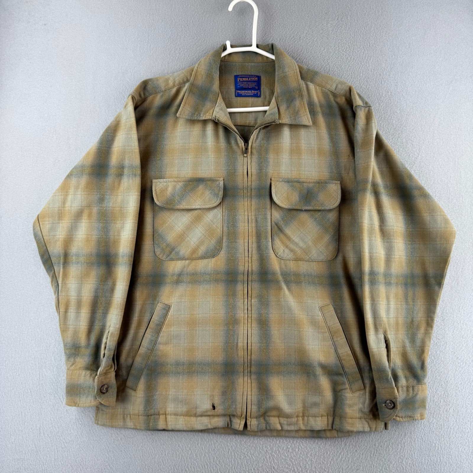 Pendleton Ricky Jacket Mens Large Shadow Plaid Wool Brightwood Shirt Full Zip