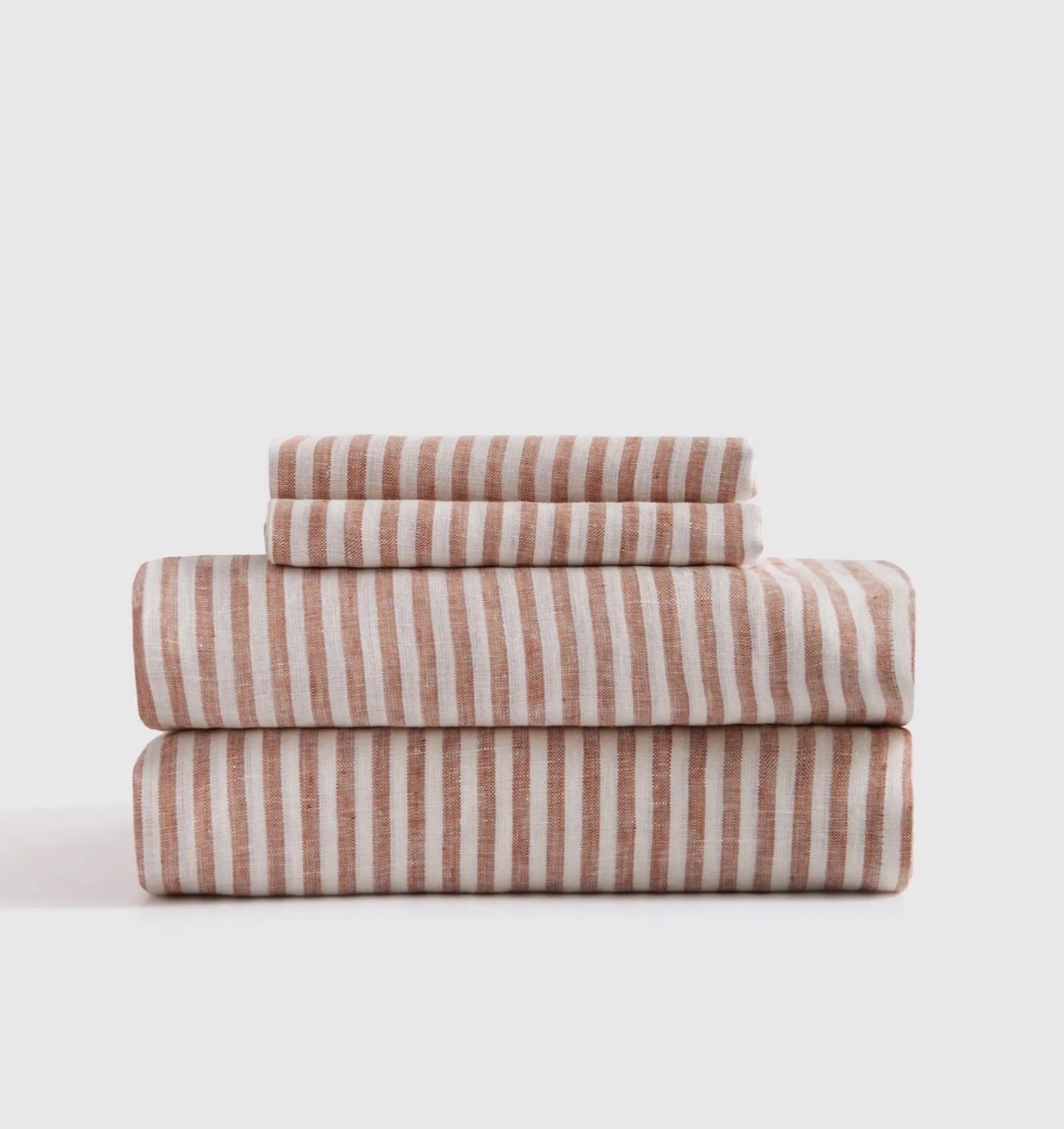 NEW QUINCE EUROPEAN LINEN SHEET SET 4 terra-cotta WHITE STRIPE KING MSRP $500 NEW QUINCE EUROPEAN LINEN SHEET SET 4 terra-cotta WHITE STRIPE KING MSRP $500