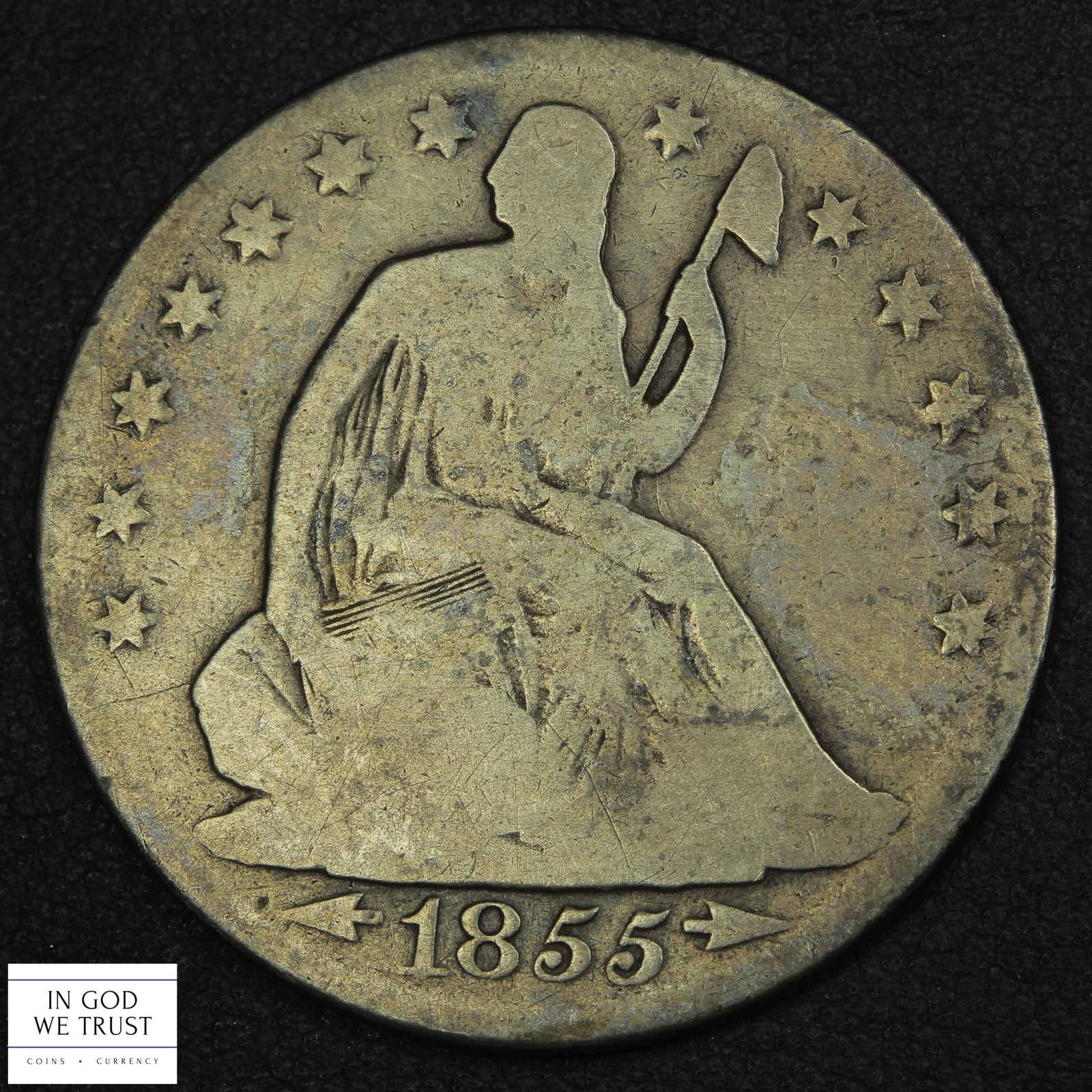 1855 O with Arrows Seated Liberty Silver Half Dollar 50C - Cleaned 1855 O with Arrows Seated Liberty Silver Half Dollar 50C - Cleaned