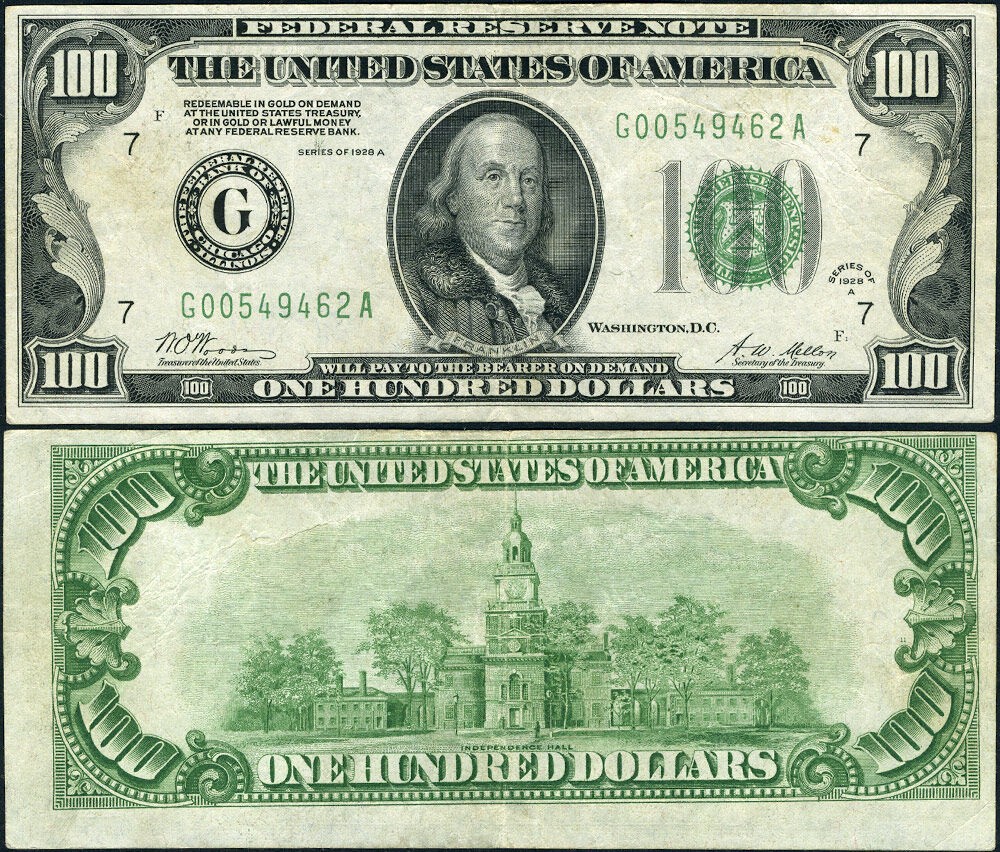 FR. 2151 G $100 1928-A Federal Reserve ERROR Misalignment 1st Chicago DGS VF+