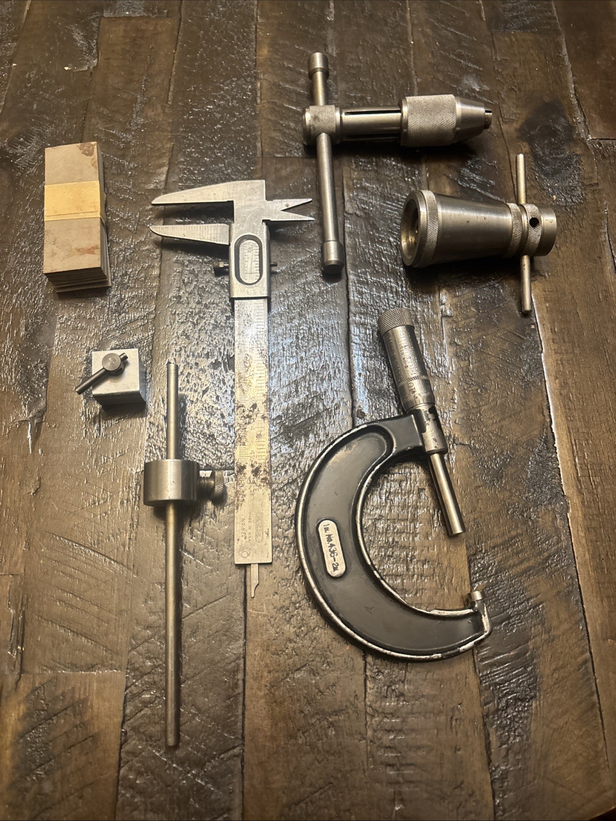 Vtg Machinist Tool Lot Starrett 436 Micrometer Starrett 93 Tap Wrench Caliper ++
