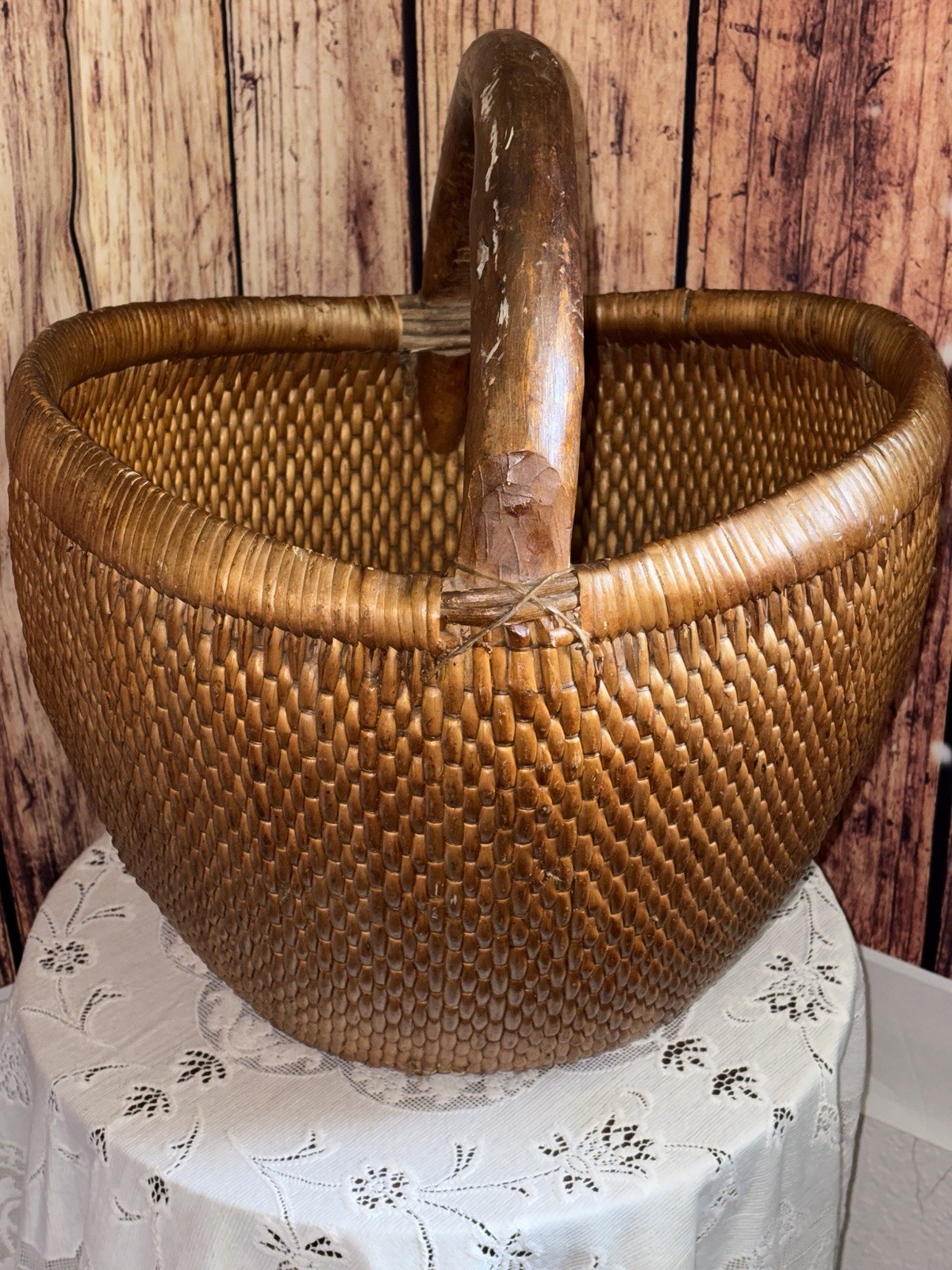 Vintage Woven Chinese Willow Rattan Basket Large Wicker